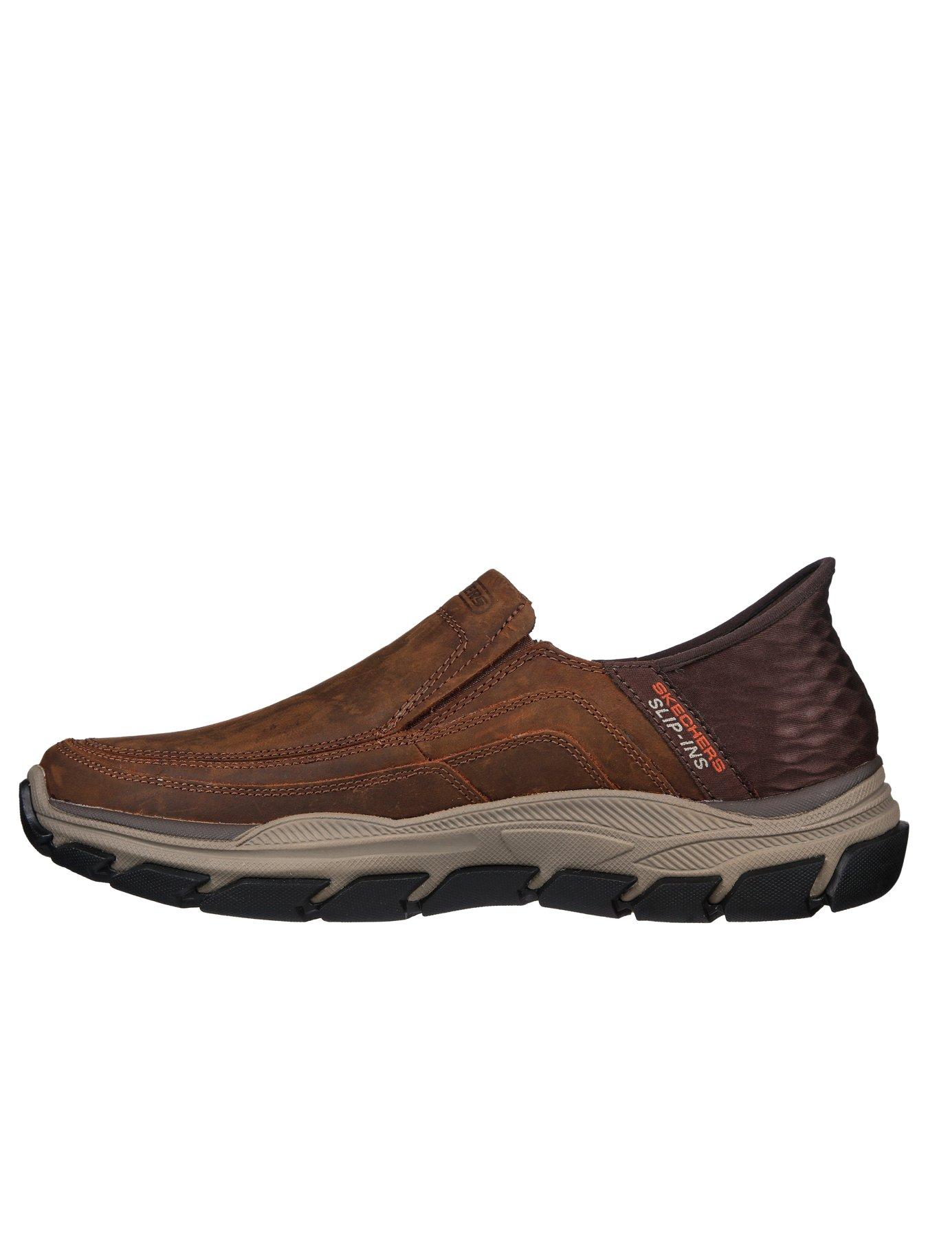  image of skechers-respected-wide-fit-moc-toe-leather-casual-slip-on-shoes--brown
