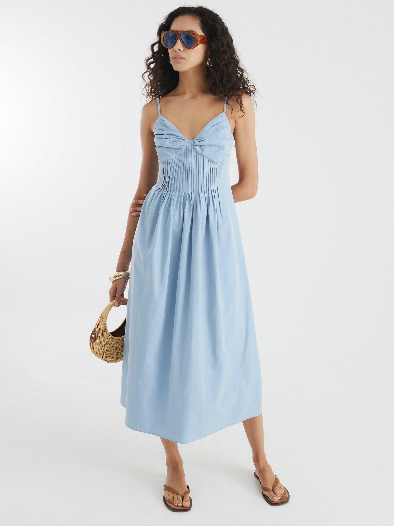 River Island Strappy Waisted Midi Sun Dress - Blue