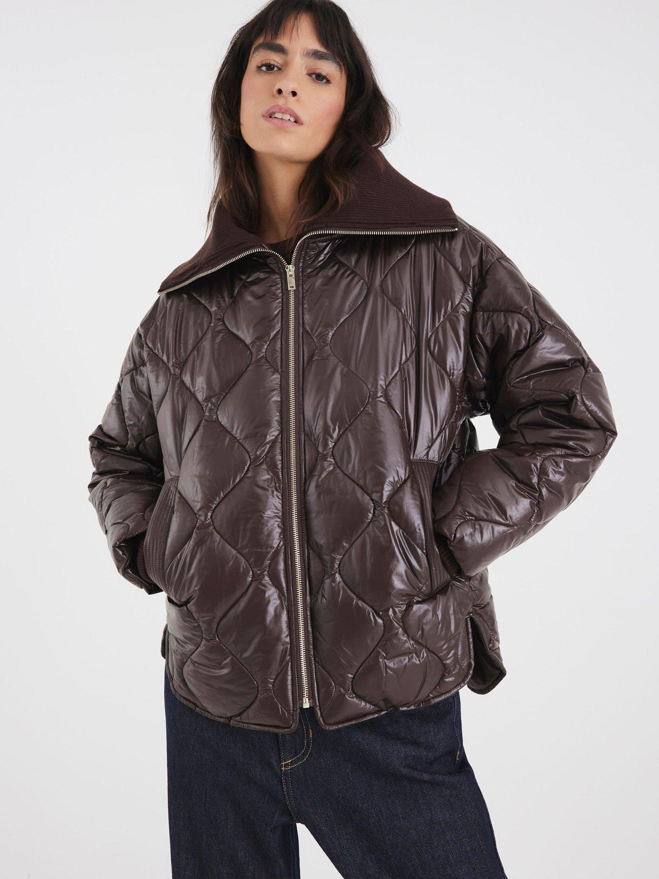 River Island Rib Collar Liner Jacket - Brown