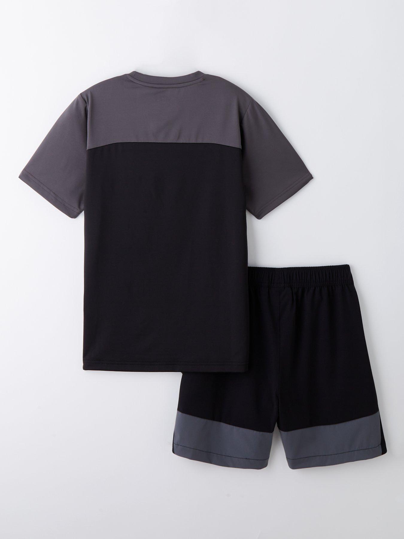  image of oex-junior-boys-flynn-tee-and-shorts-set-black