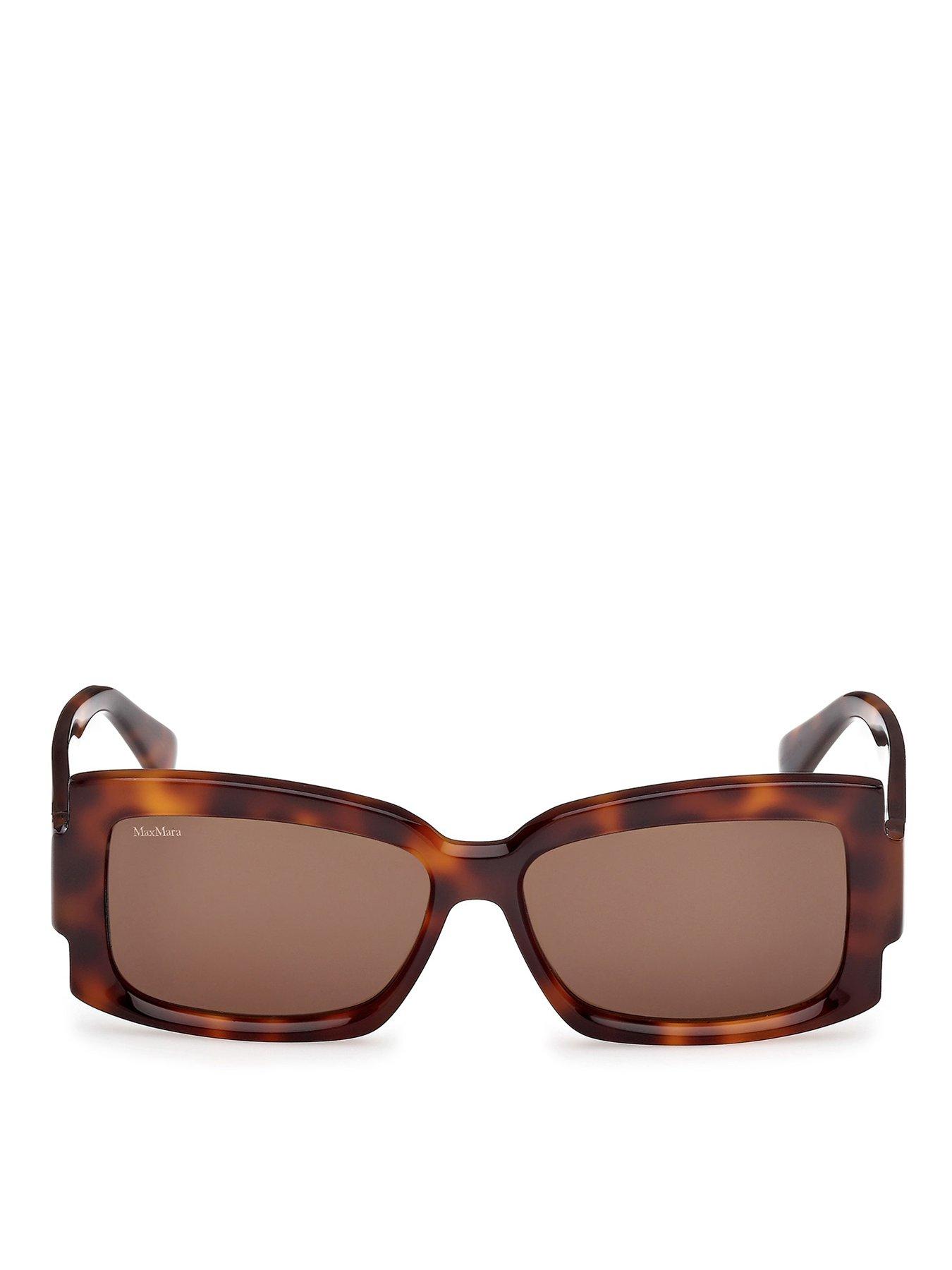  image of max-mara-lee-rectangular-acetate-sunglasses-dark-havana