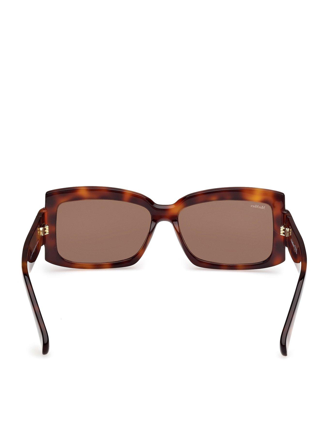  image of max-mara-lee-rectangular-acetate-sunglasses-dark-havana