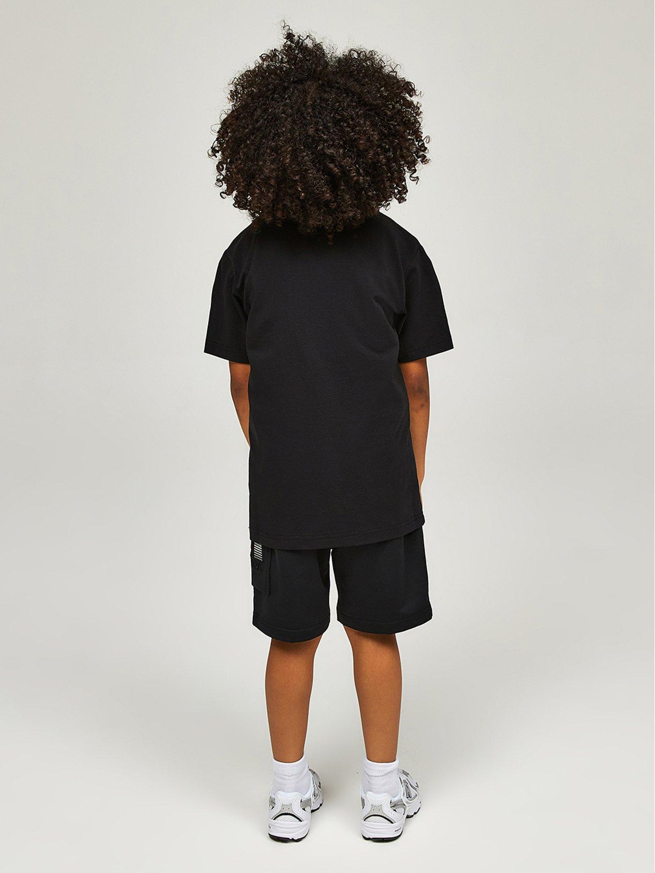  image of zavetti-canada-younger-boys-ovicini-reflective-short-sleeve-t-shirt-and-shorts-set-black