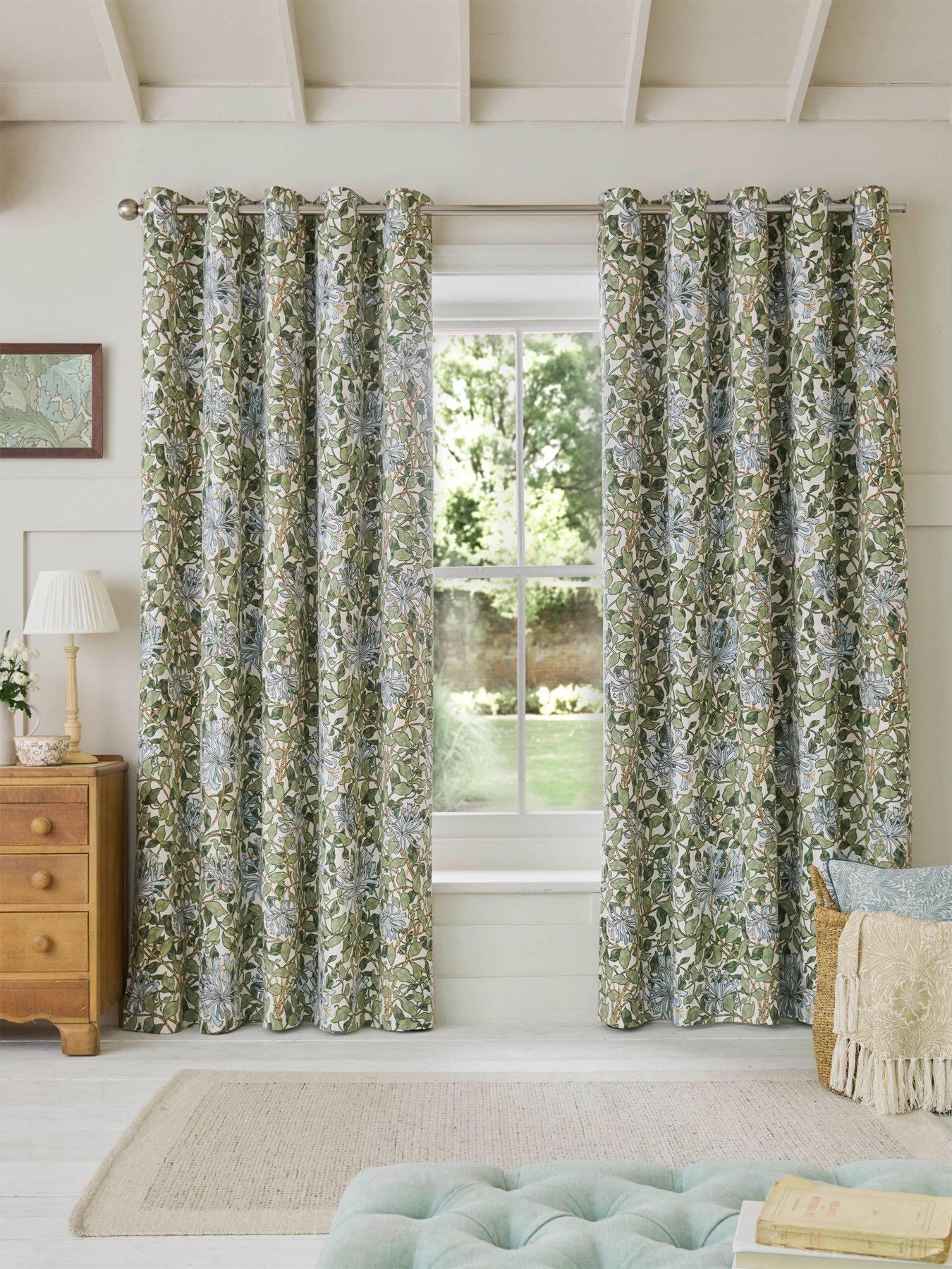 William Morris at Home Honeysuckle Lined Blackout Curtains - Blue