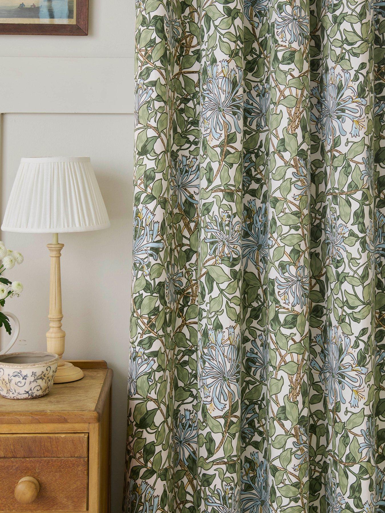 Image 2 of 3 of William Morris at Home Honeysuckle Lined Blackout Curtains - Blue
