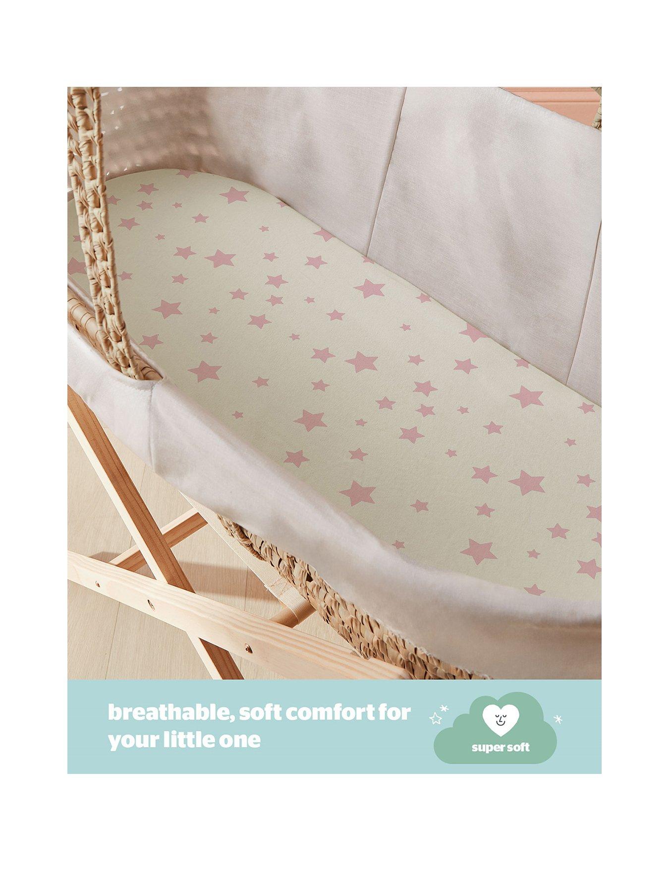  image of silentnight-safe-nights-2-x-pack-100-cotton-moses-basket-fitted-sheets-74cm-x-28cm-pink-stars