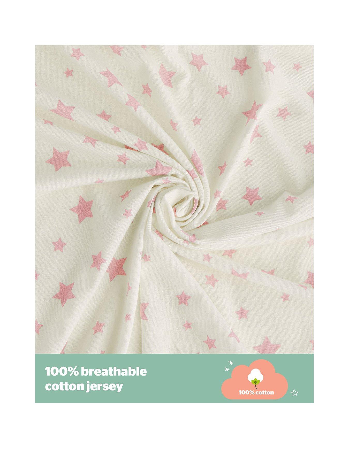  image of silentnight-safe-nights-2-x-pack-100-cotton-moses-basket-fitted-sheets-74cm-x-28cm-pink-stars