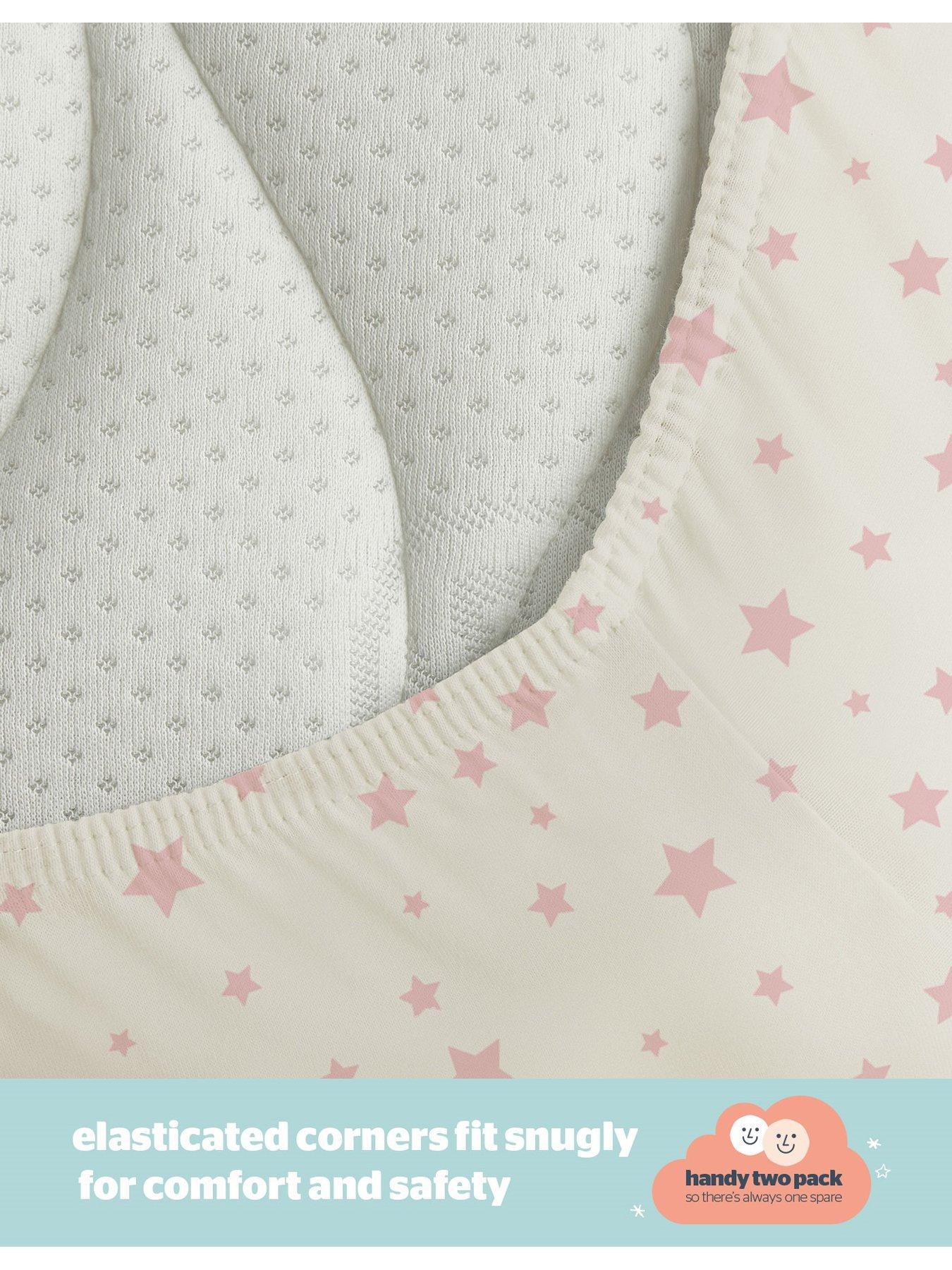 image of silentnight-safe-nights-2-x-pack-100-cotton-moses-basket-fitted-sheets-74cm-x-28cm-pink-stars
