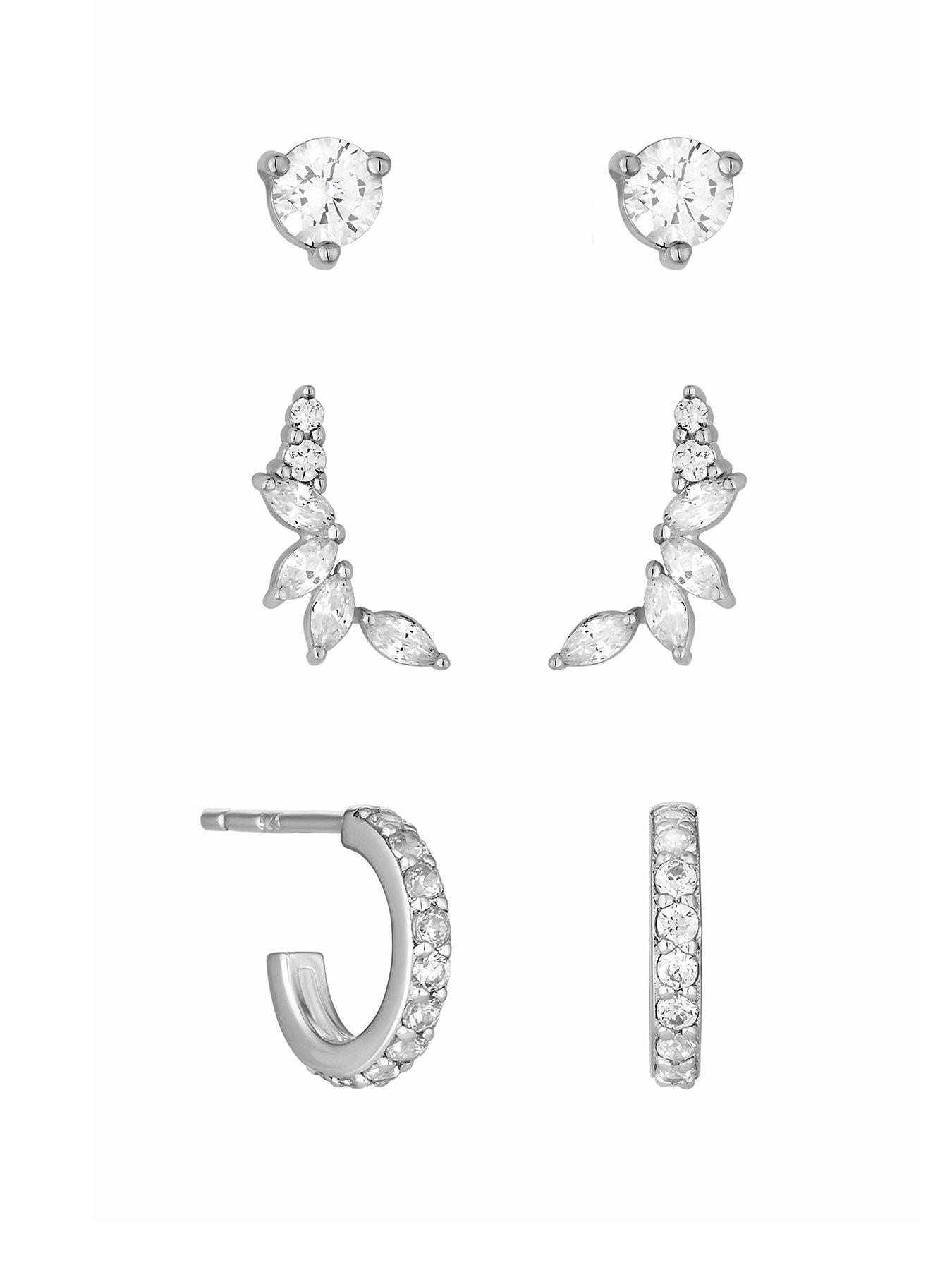 Image 1 of 3 of Simply Silver Sterling Silver 925 Cubic Zirconia Climber Earrings - Pack of 3