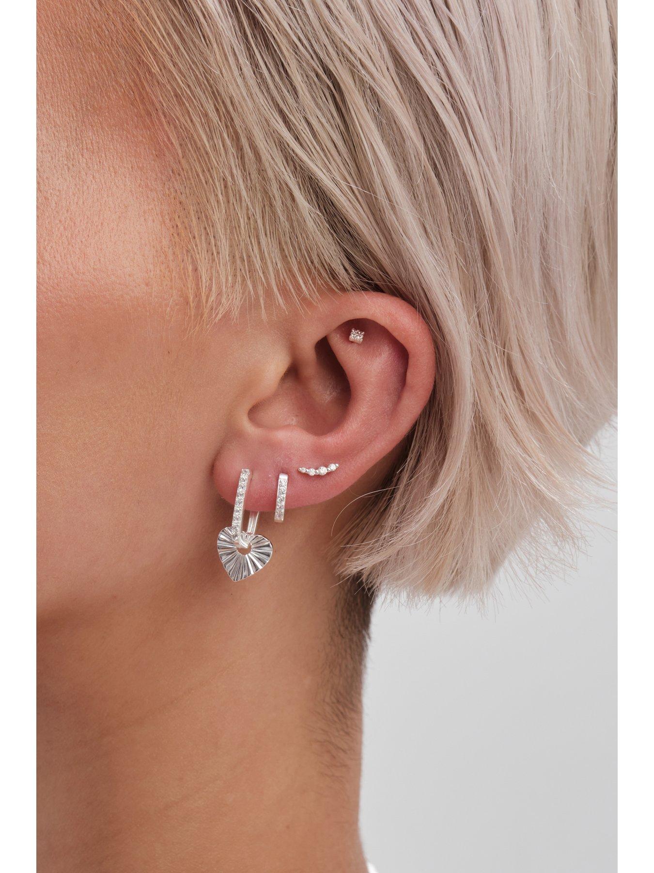 Image 2 of 3 of Simply Silver Sterling Silver 925 Cubic Zirconia Climber Earrings - Pack of 3