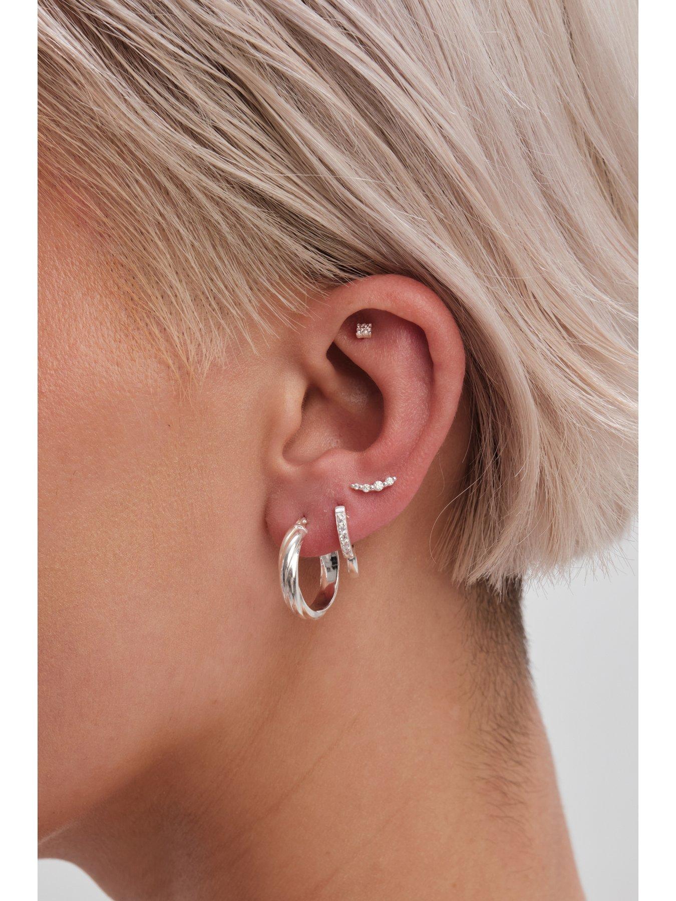 Image 3 of 3 of Simply Silver Sterling Silver 925 Cubic Zirconia Climber Earrings - Pack of 3