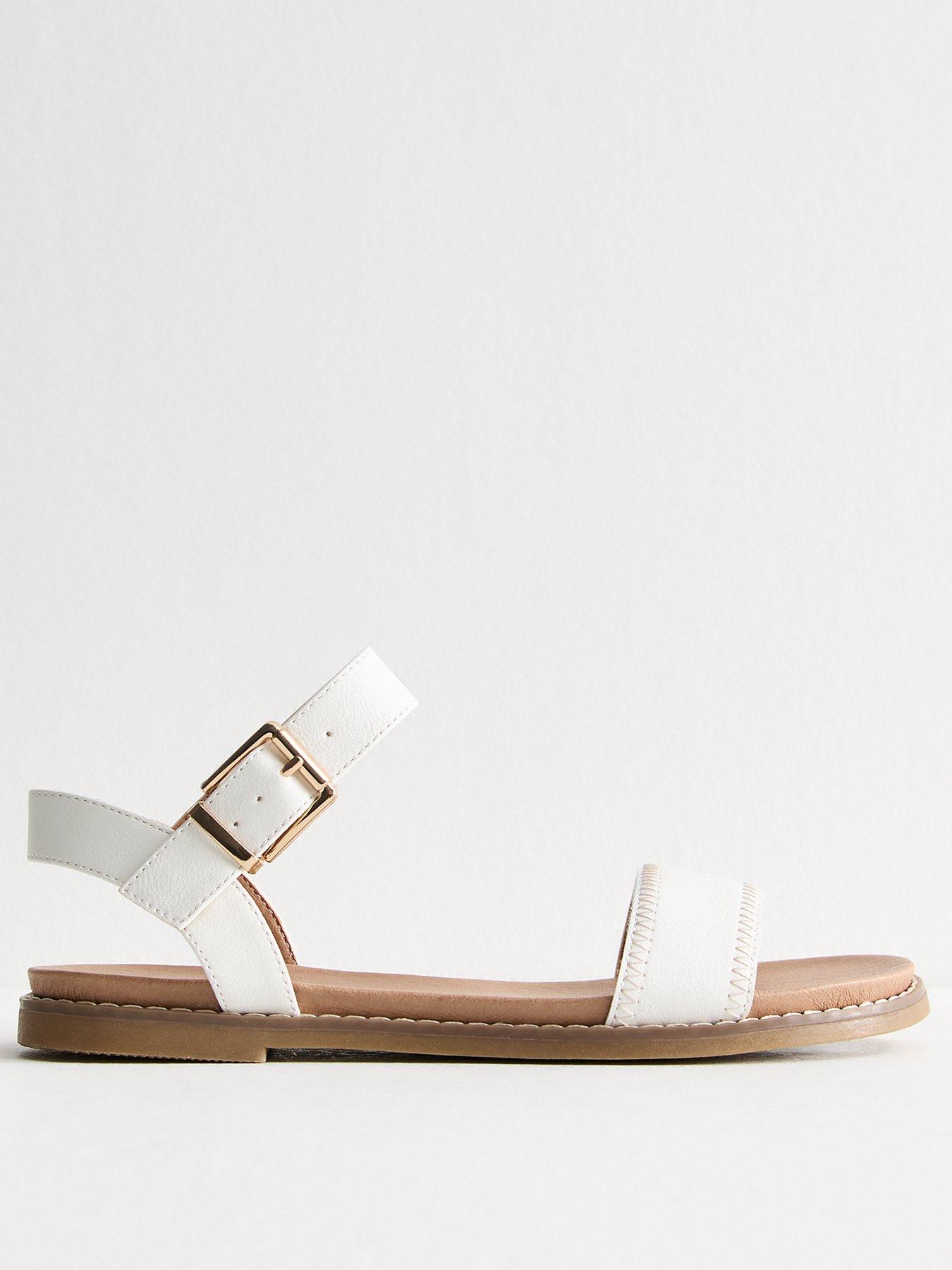 undefined Stitch Detail Open Toe Sandals - White