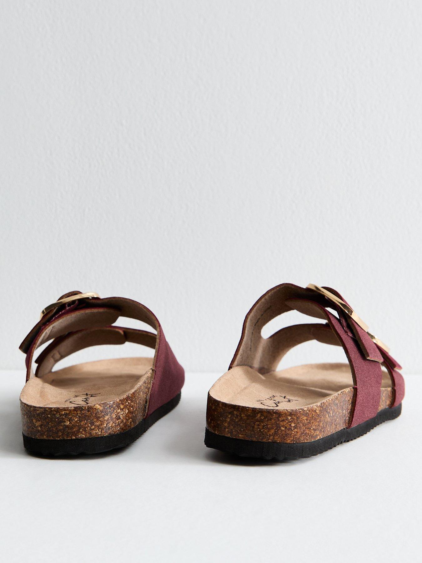 back image of new-look-burgundy-faux-suede-buckled-strap-sandals-red