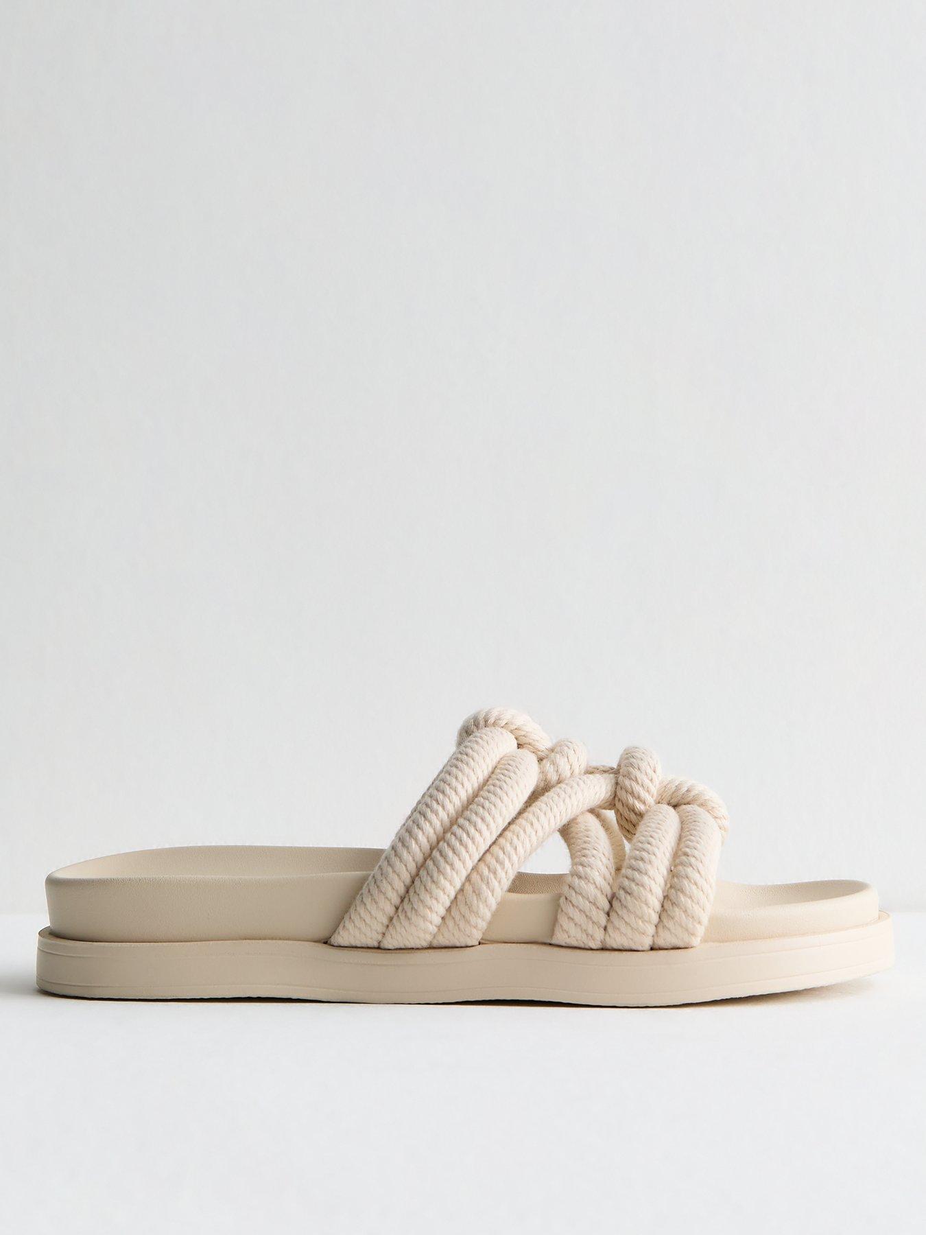 undefined Off White Knotted Rope Strap Mule Sandals