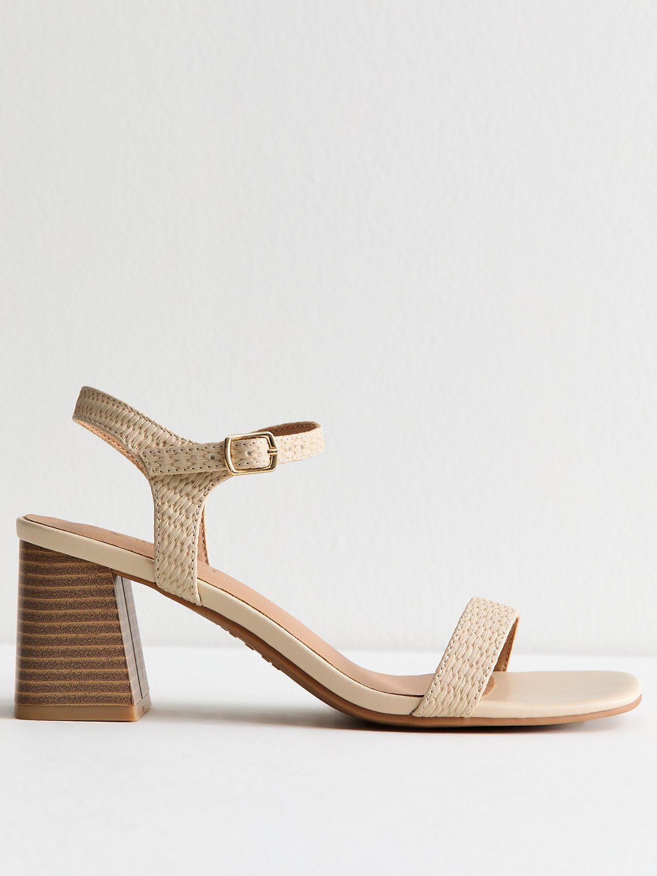 undefined Cream Raffia And Faux Leather Heeled Sandals