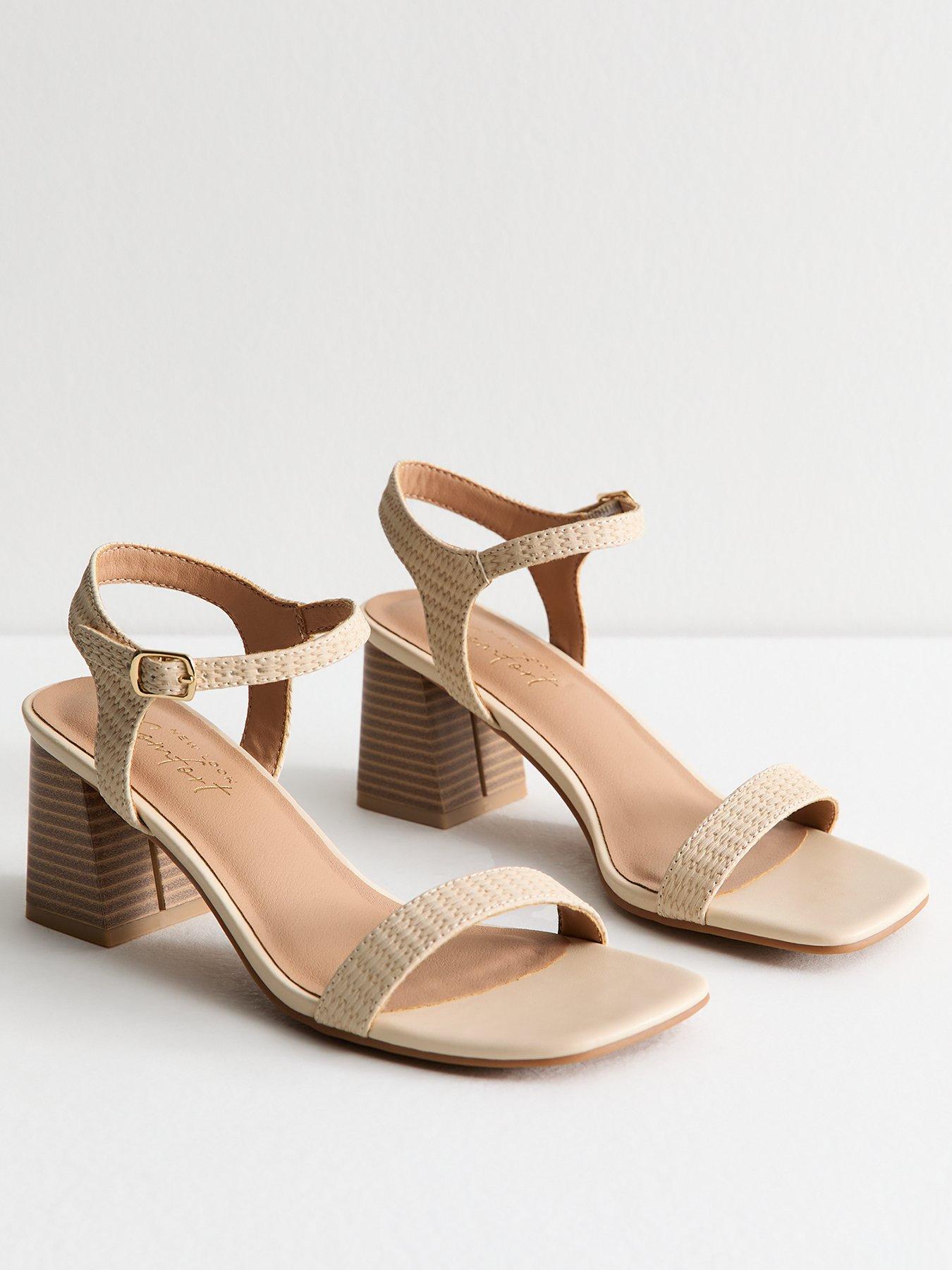 New Look Raffia And Faux Leather Heeled Sandals Cream Littlewoods