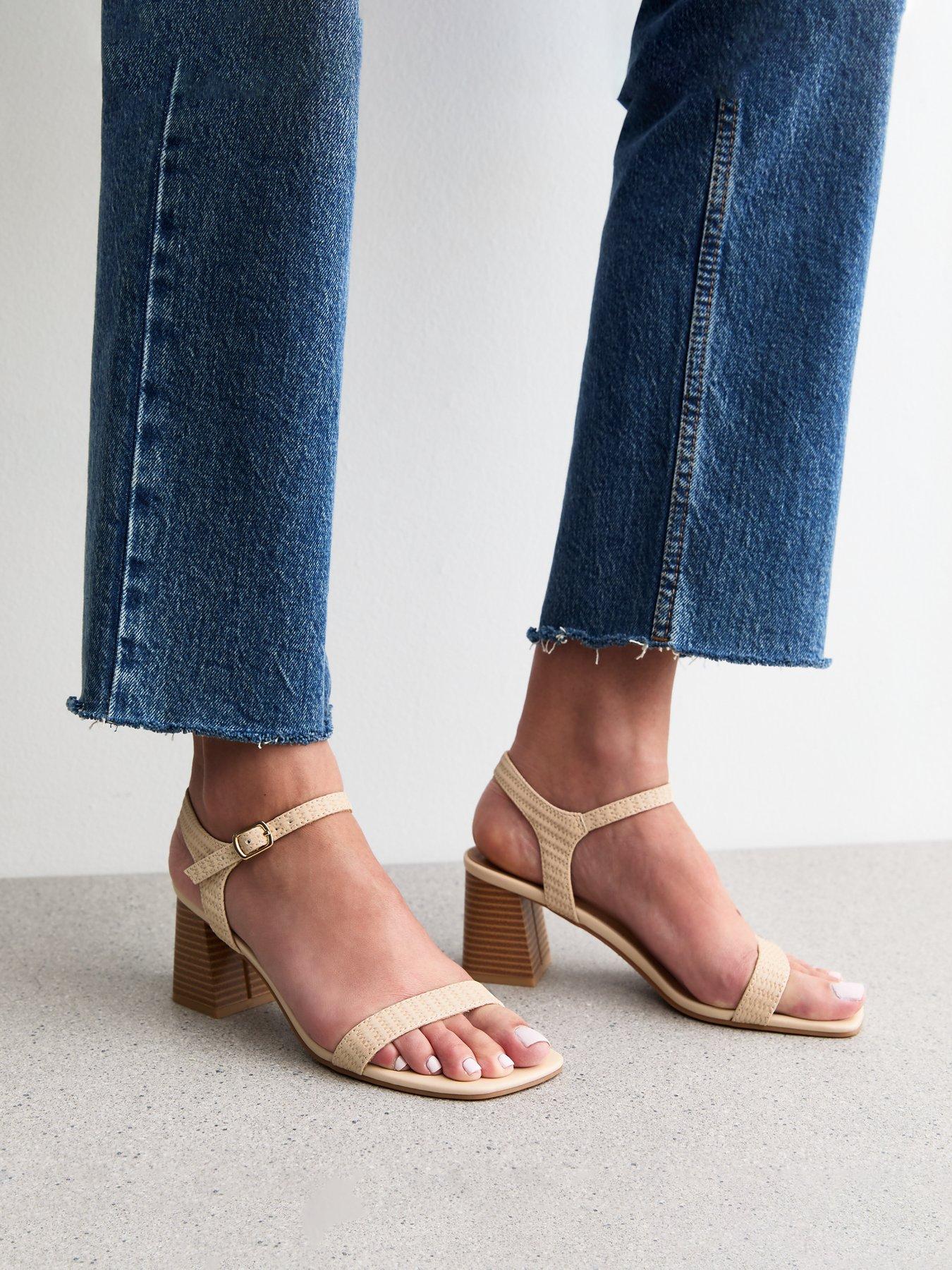 New Look Raffia And Faux Leather Heeled Sandals Cream Littlewoods