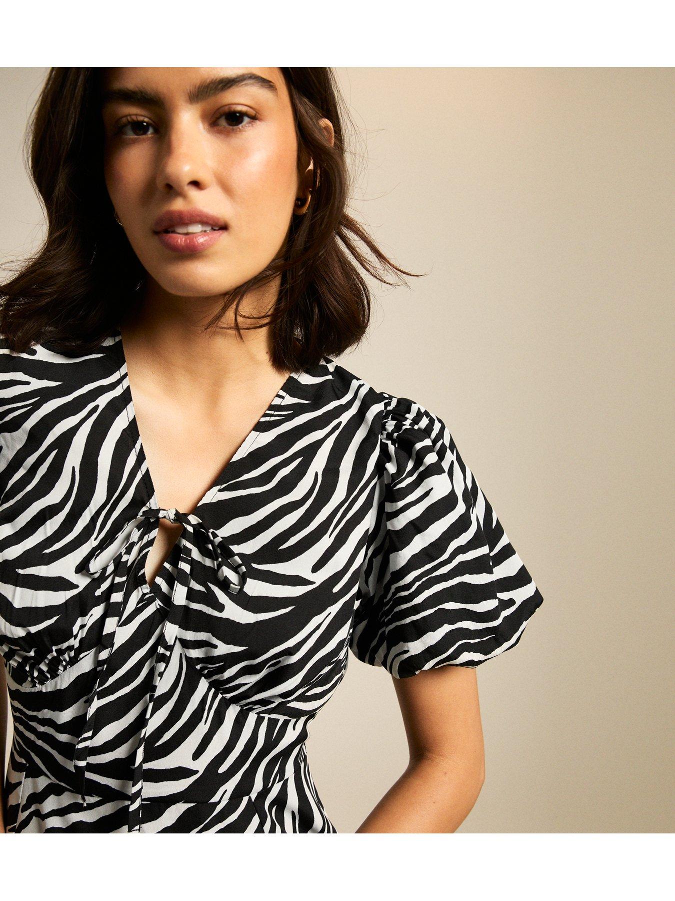 New Look Zebra Print Tie Neck Mini Dress Black Littlewoods