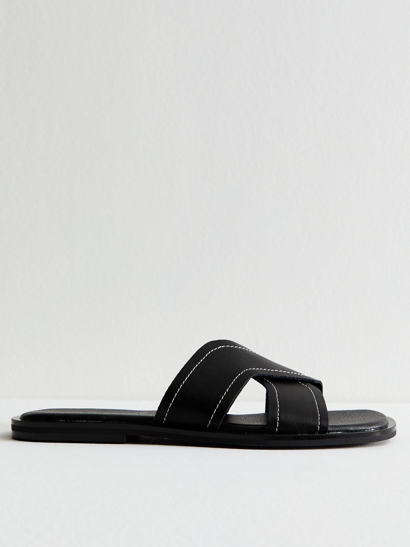 undefined Black Faux Leather Crossover Strap Mule Sandals
