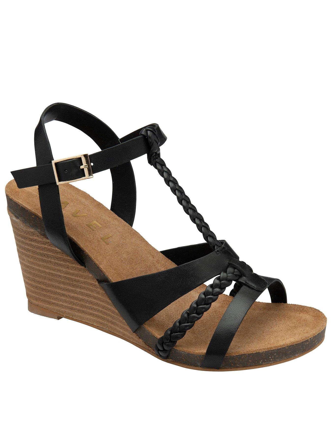 Ravel Ardo Wedge Sandals - Black Leather