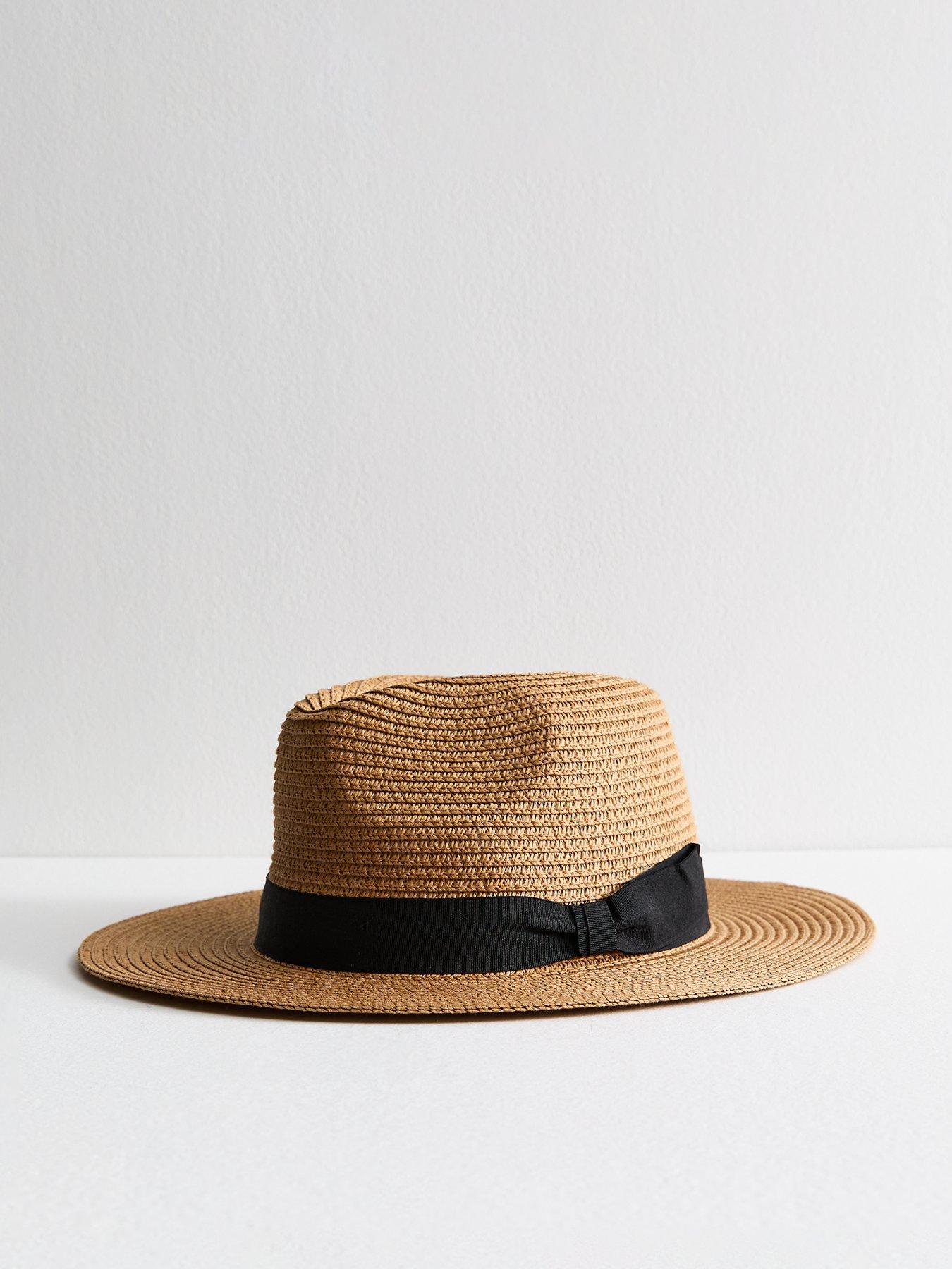 new-look-brown-bow-detail-straw-effect-fedora-hat