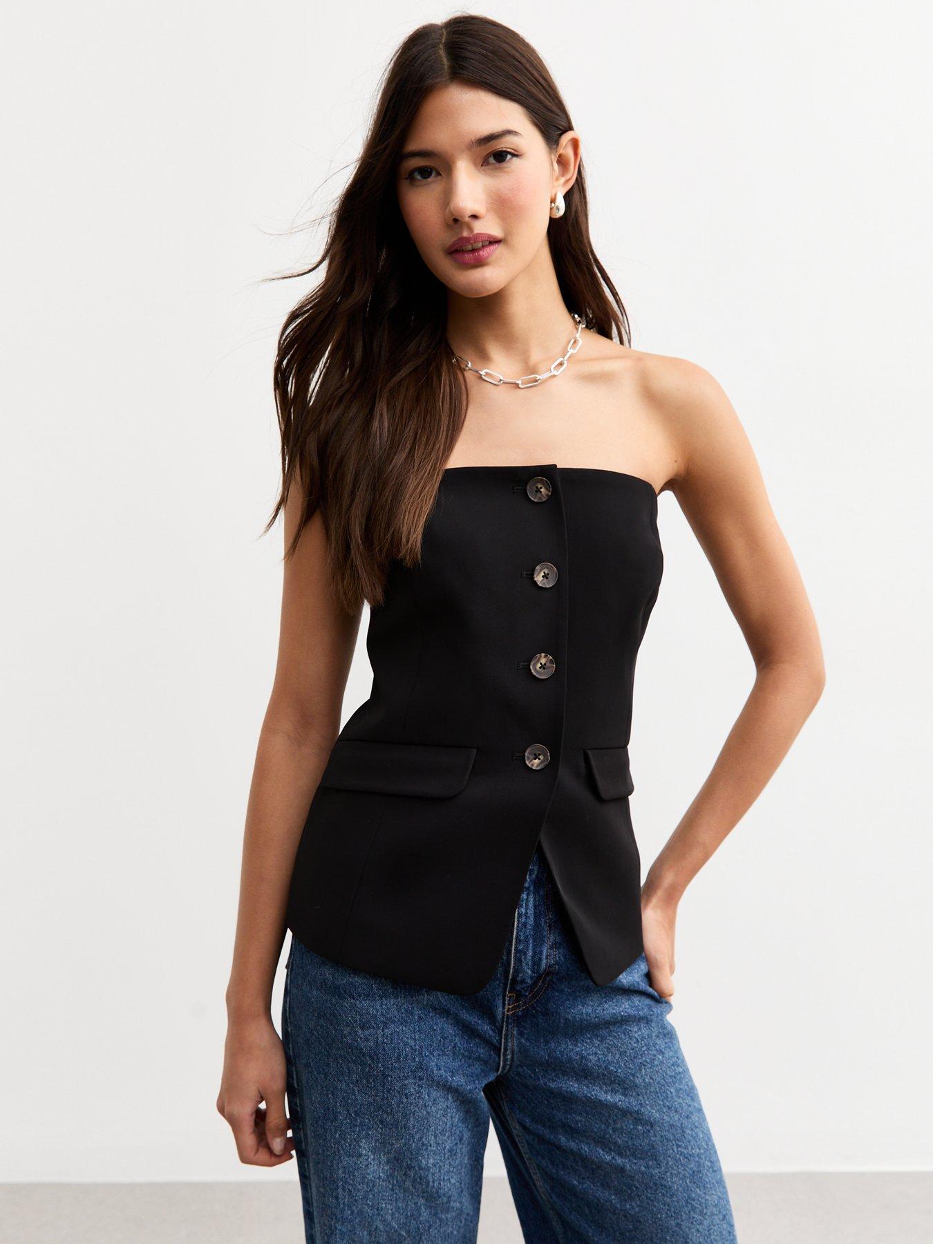 undefined Black Button Front Bandeau Waistcoat