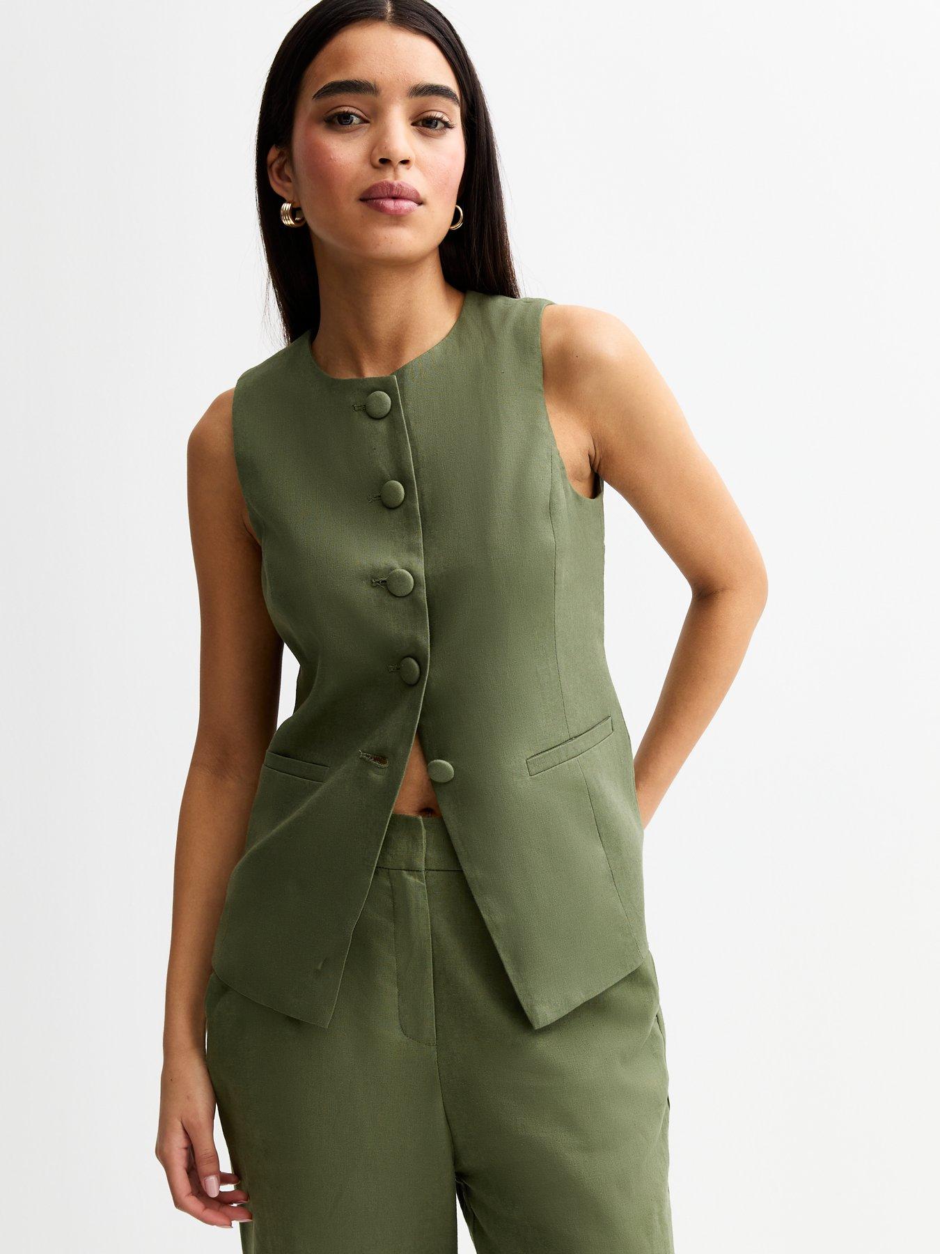 front image of new-look-crew-neck-linen-blend-waistcoat-khaki