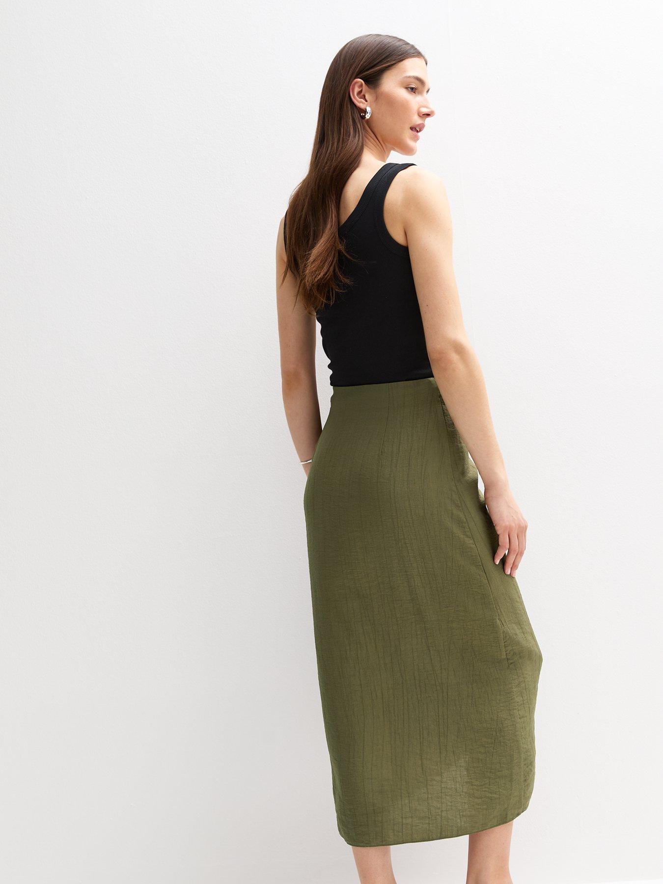 stillFront image of new-look-khaki-crinkled-sarong-midi-skirt