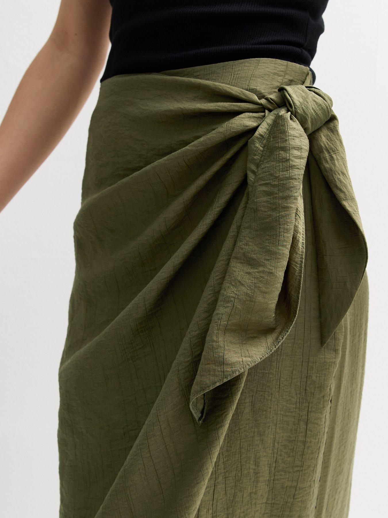  image of new-look-khaki-crinkled-sarong-midi-skirt