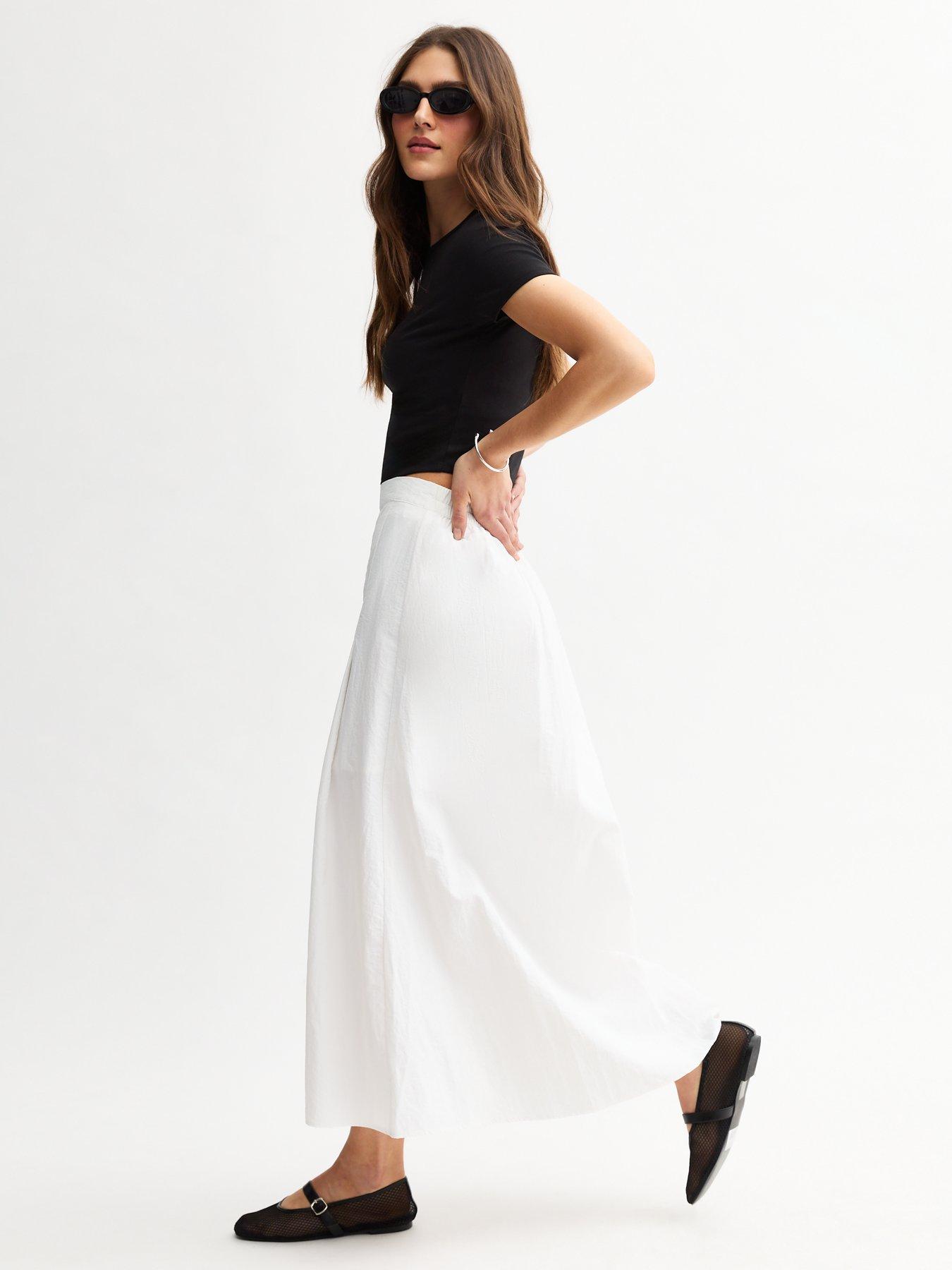 New Look Pleated Midi Skirt - White