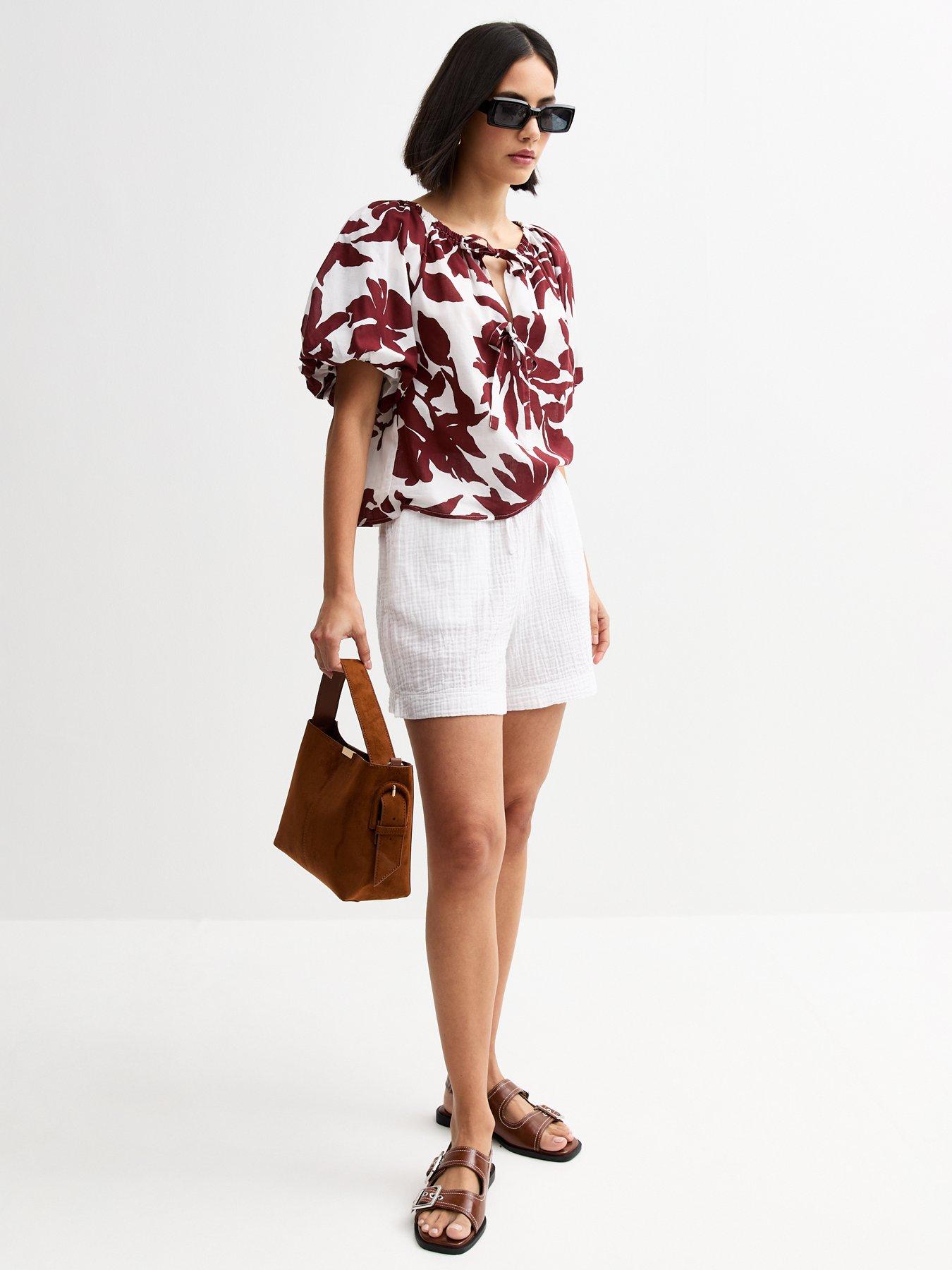  image of new-look-textured-drawstring-waist-shorts-white