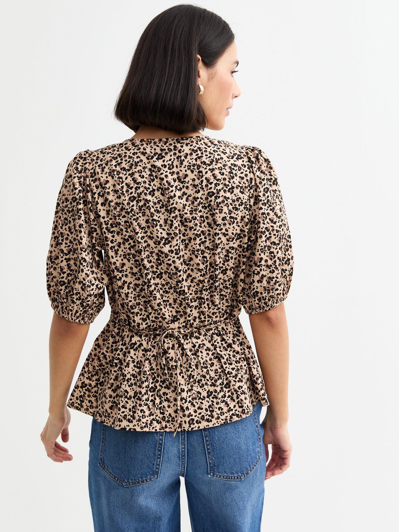 stillFront image of new-look-brown-leopard-print-v-neck-top