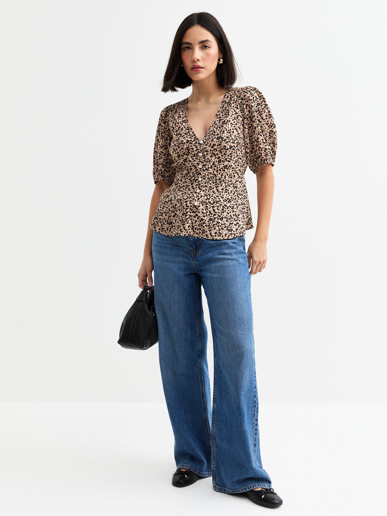  image of new-look-brown-leopard-print-v-neck-top