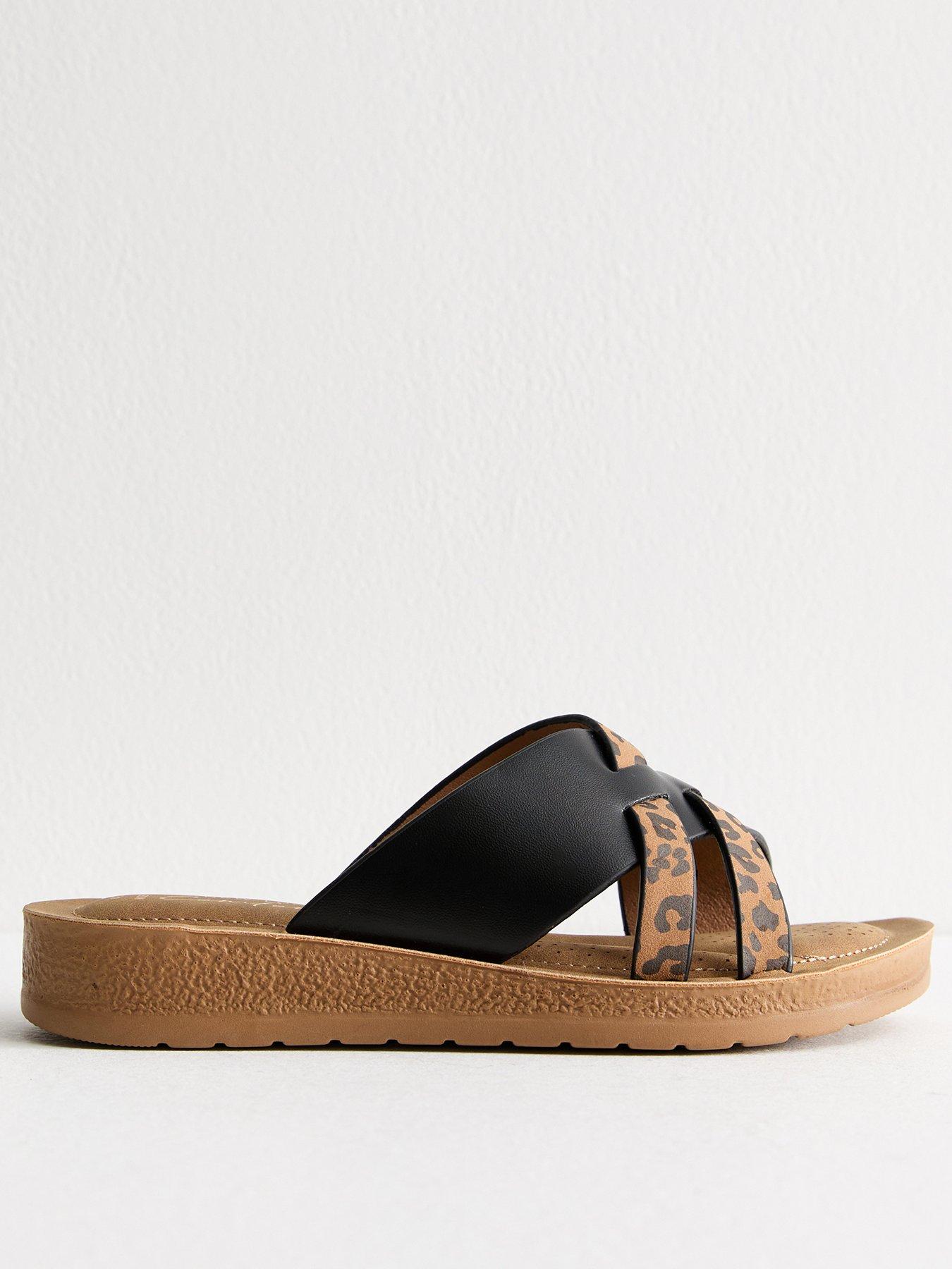front image of new-look-wide-fit-faux-leather-woven-strap-sandals-leopard-print