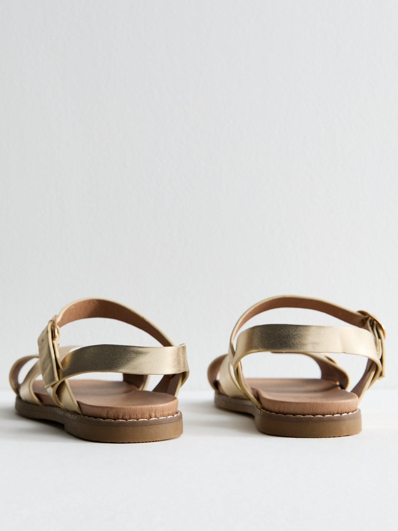 back image of new-look-wide-fit-metallic-faux-leather-crossover-strap-sandals-gold