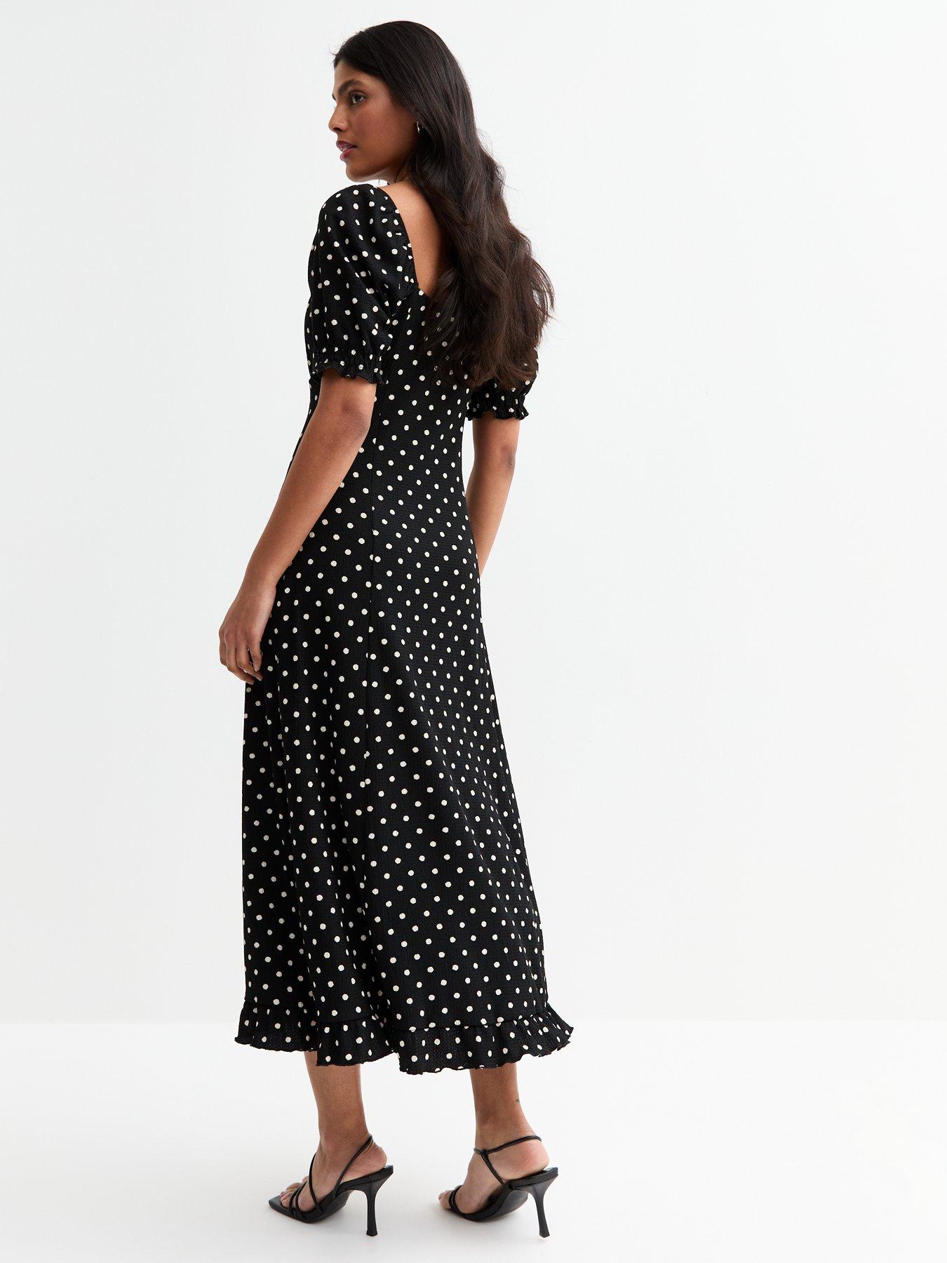stillFront image of new-look-black-crinkled-patterned-midi-dress