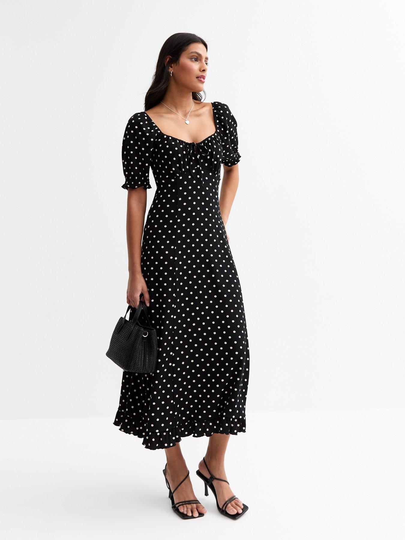  image of new-look-black-crinkled-patterned-midi-dress