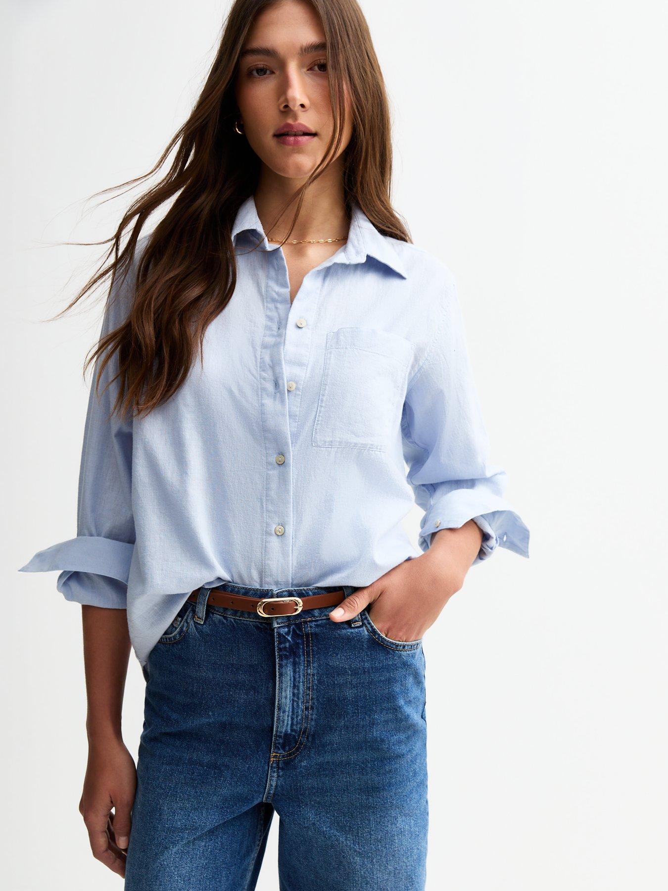 front image of new-look-blue-long-sleeve-chambray-shirt