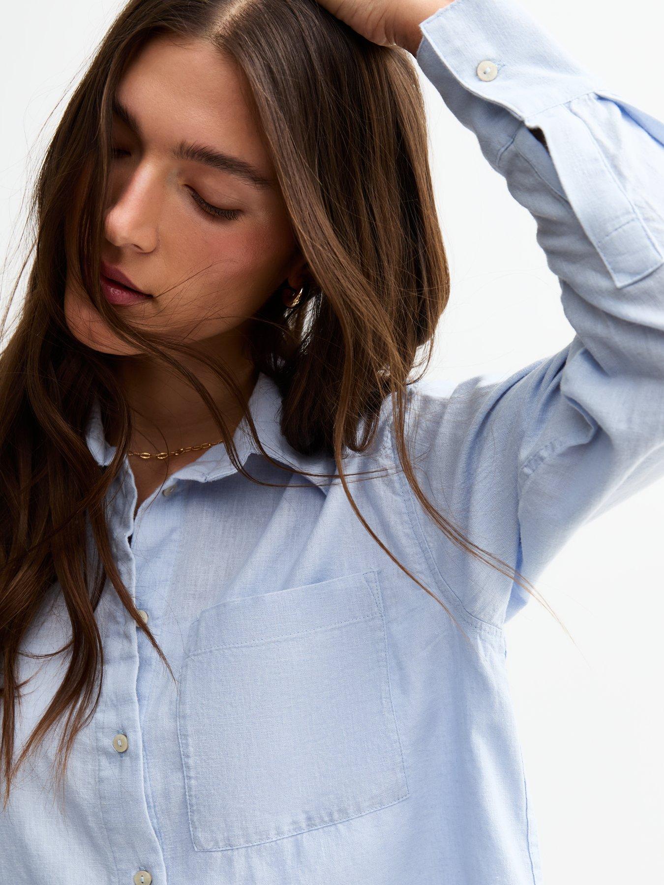  image of new-look-blue-long-sleeve-chambray-shirt