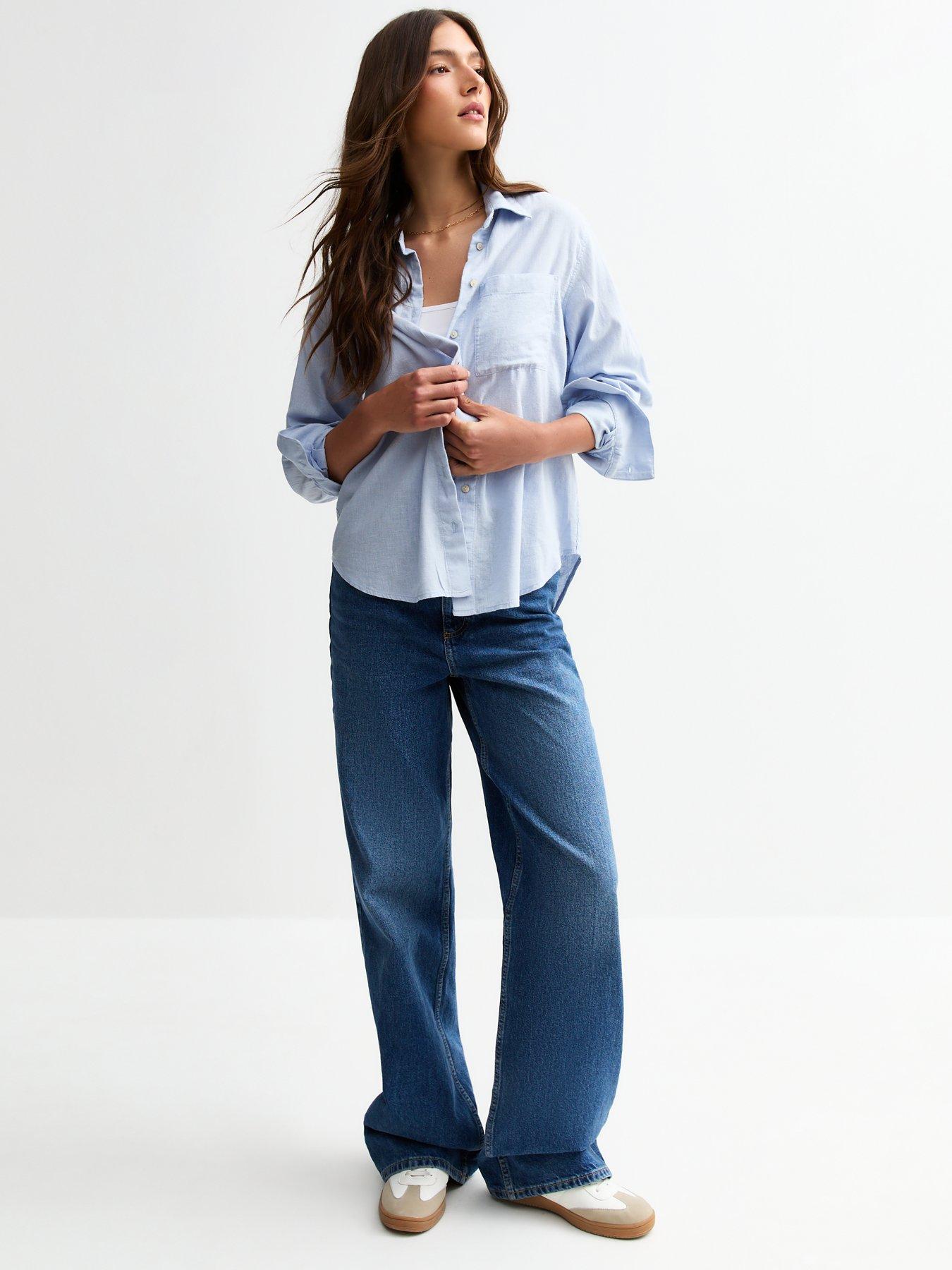 image of new-look-blue-long-sleeve-chambray-shirt