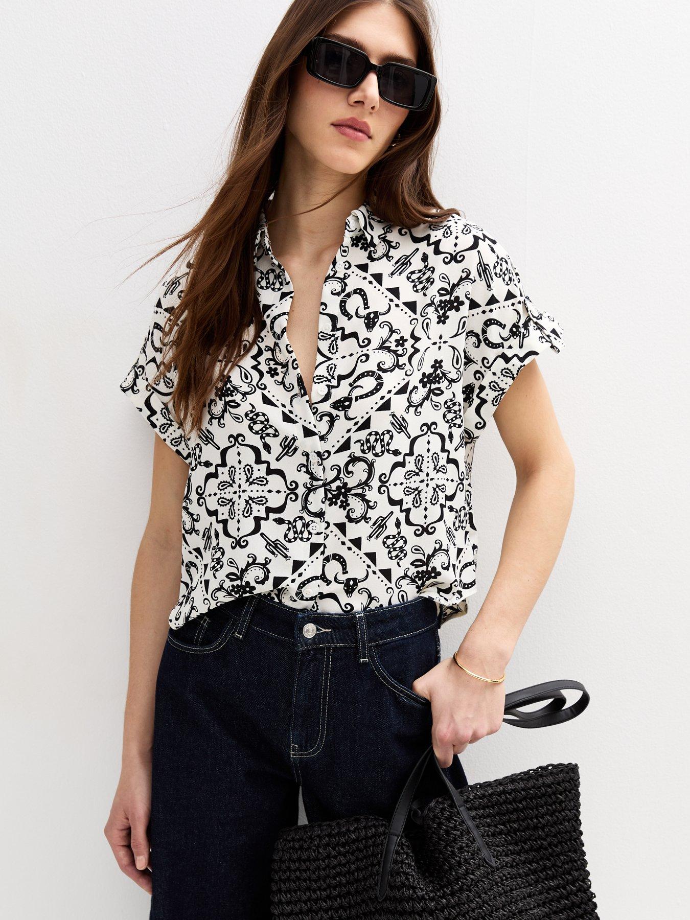 new-look-black-western-print-short-sleeve-shirt