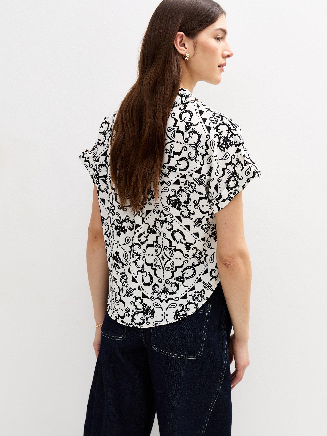  image of new-look-western-print-short-sleeve-shirt-black