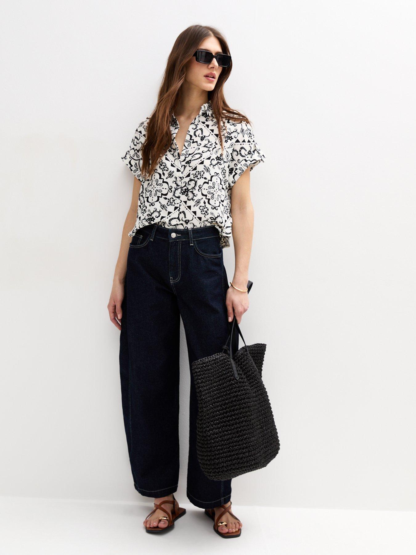  image of new-look-western-print-short-sleeve-shirt-black
