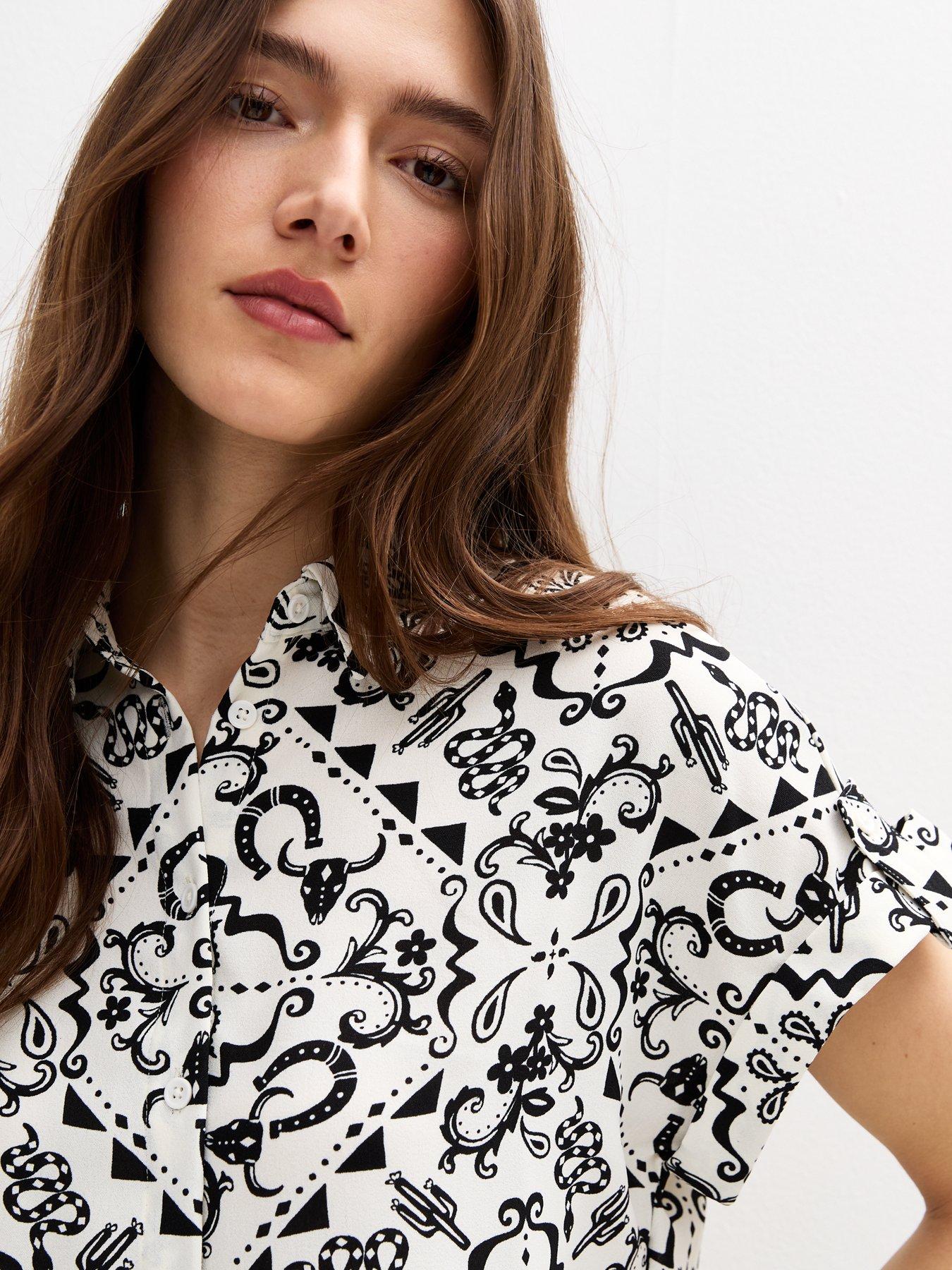  image of new-look-western-print-short-sleeve-shirt-black