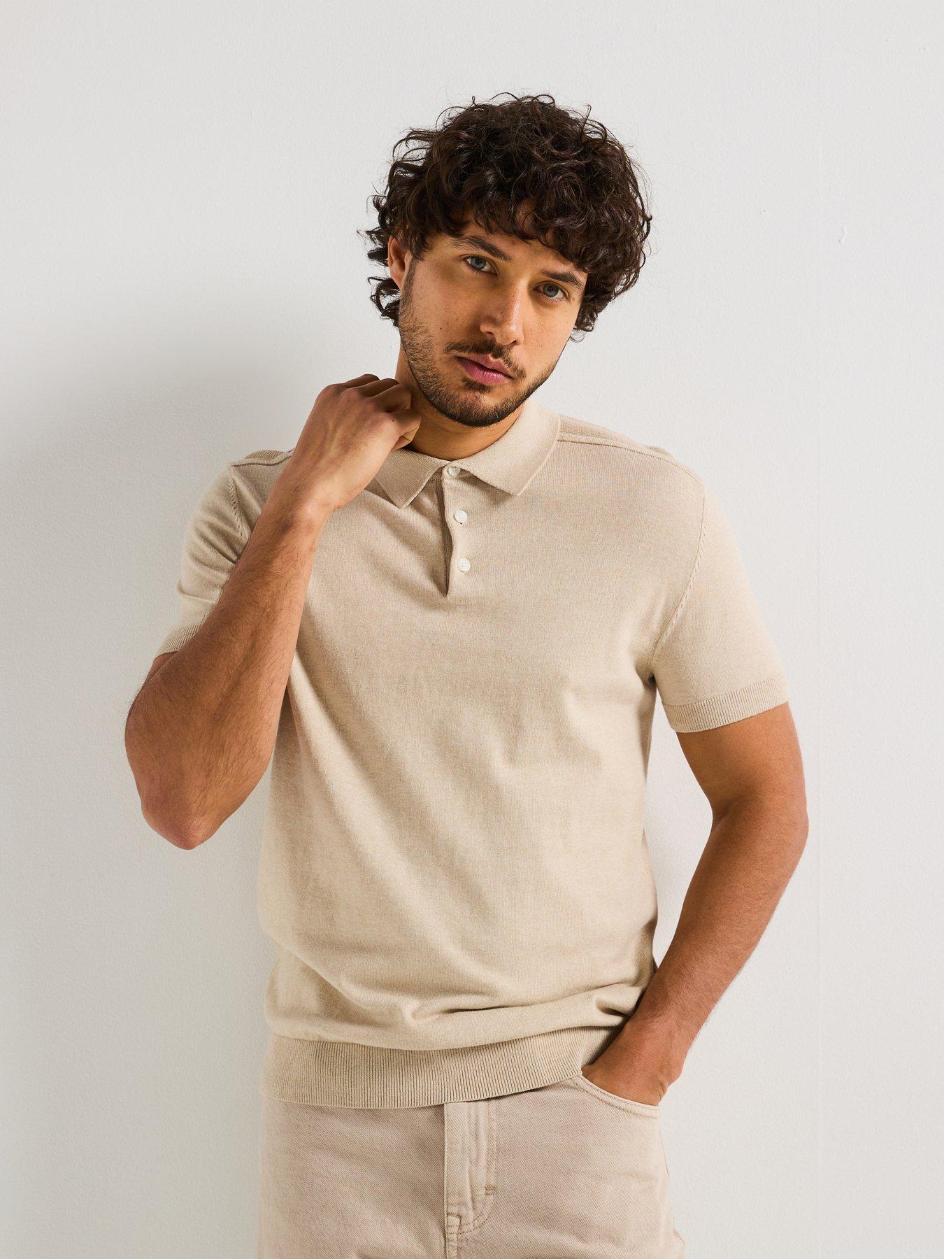 front image of selected-homme-berg-short-sleeve-knitted-polo-cream