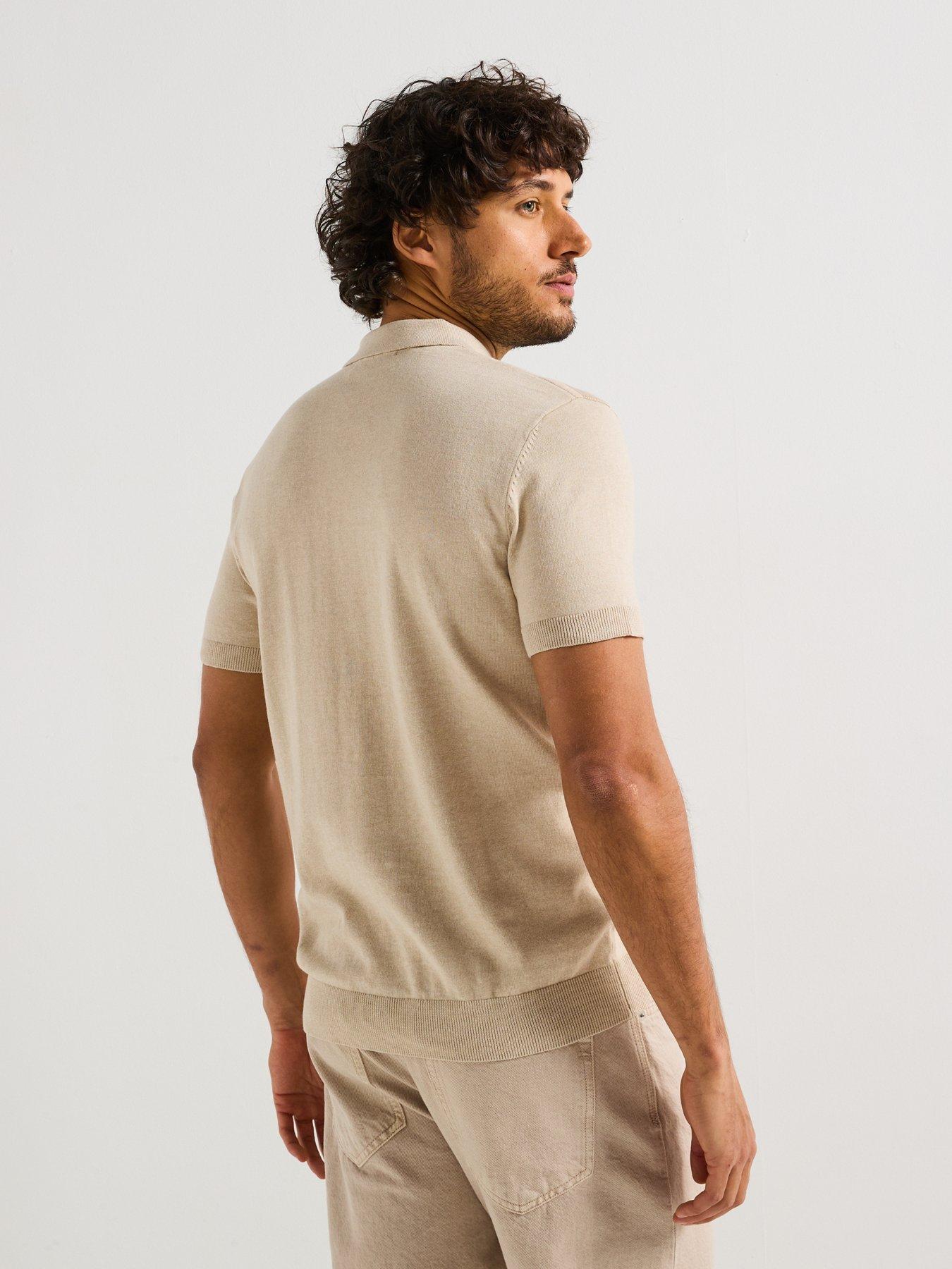 stillFront image of selected-homme-berg-short-sleeve-knitted-polo-cream