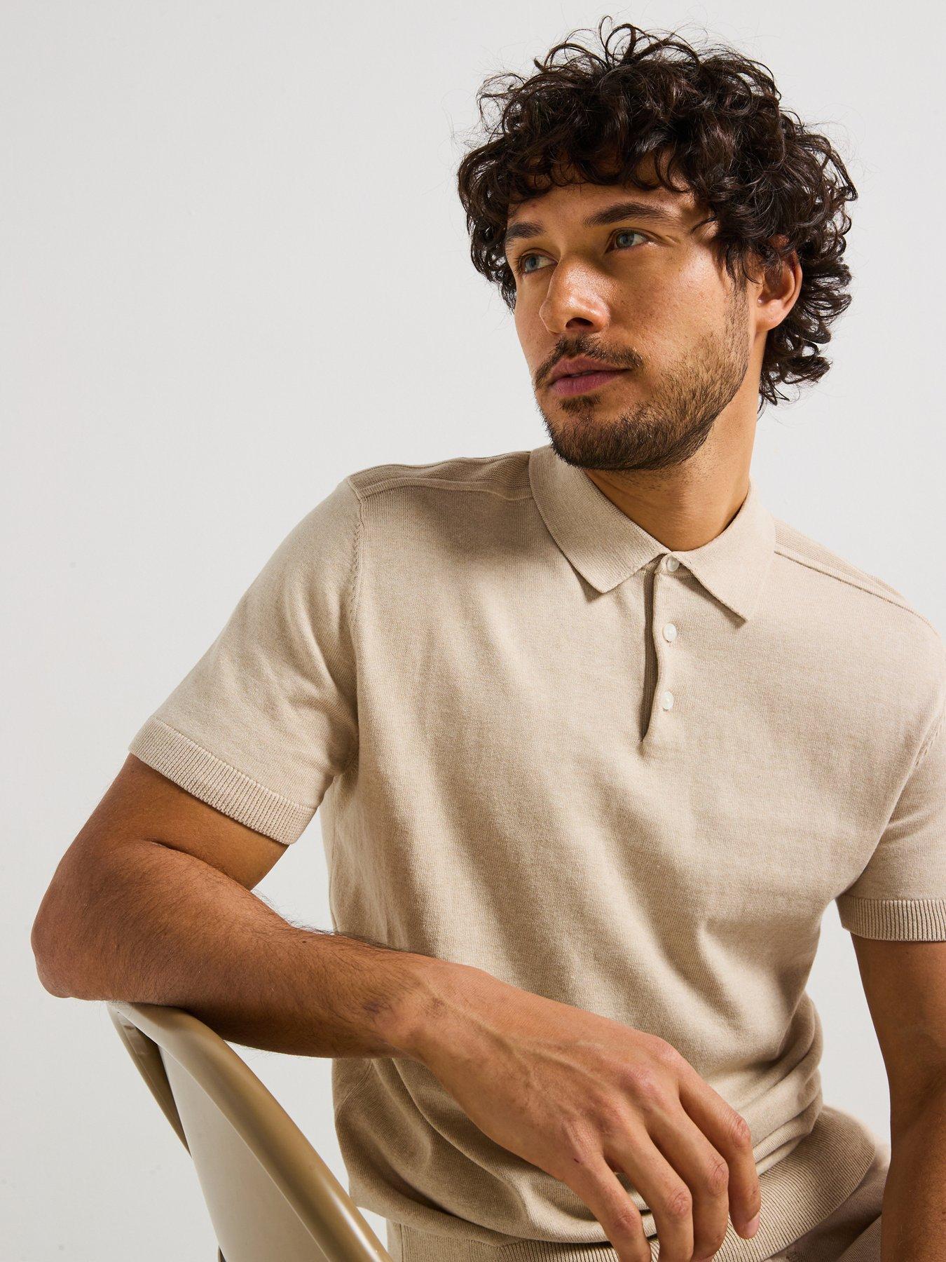  image of selected-homme-berg-short-sleeve-knitted-polo-cream