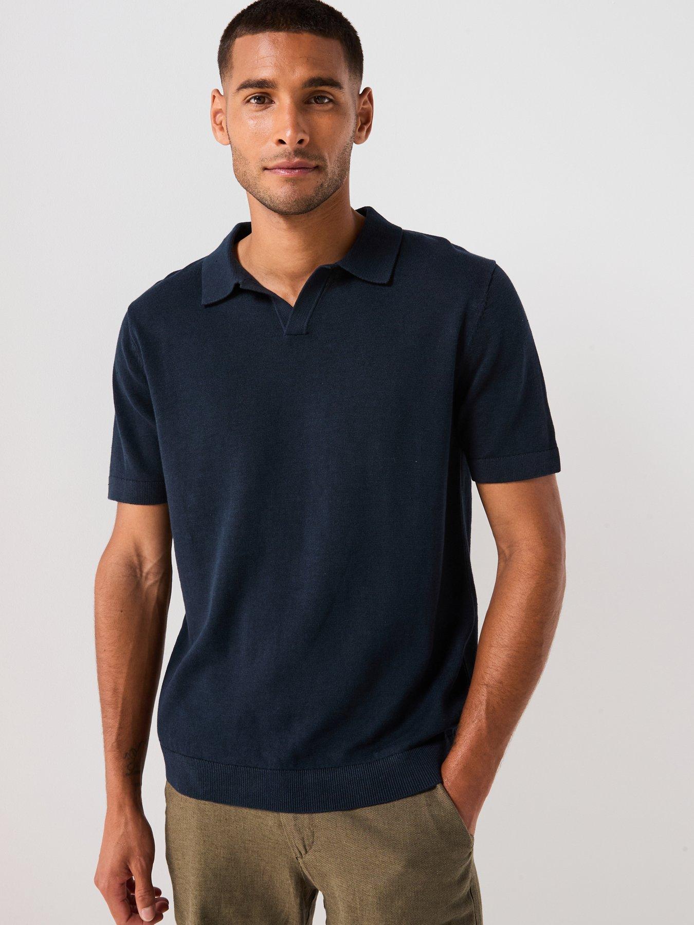 selected-homme-mattis-short-sleeve-open-collar-knitted-polo-navy