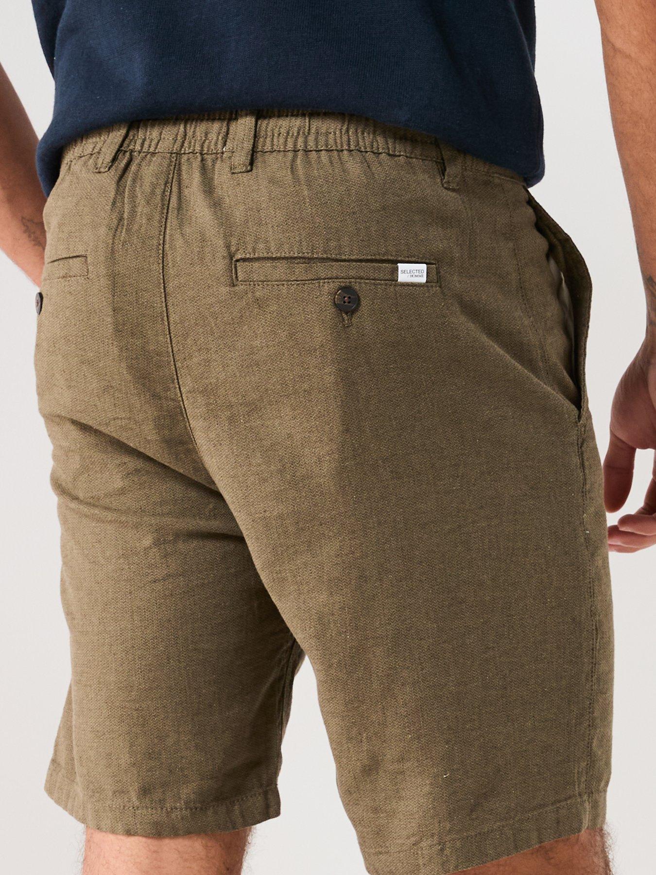  image of selected-homme-regular-fit-brody-linen-shorts-khaki