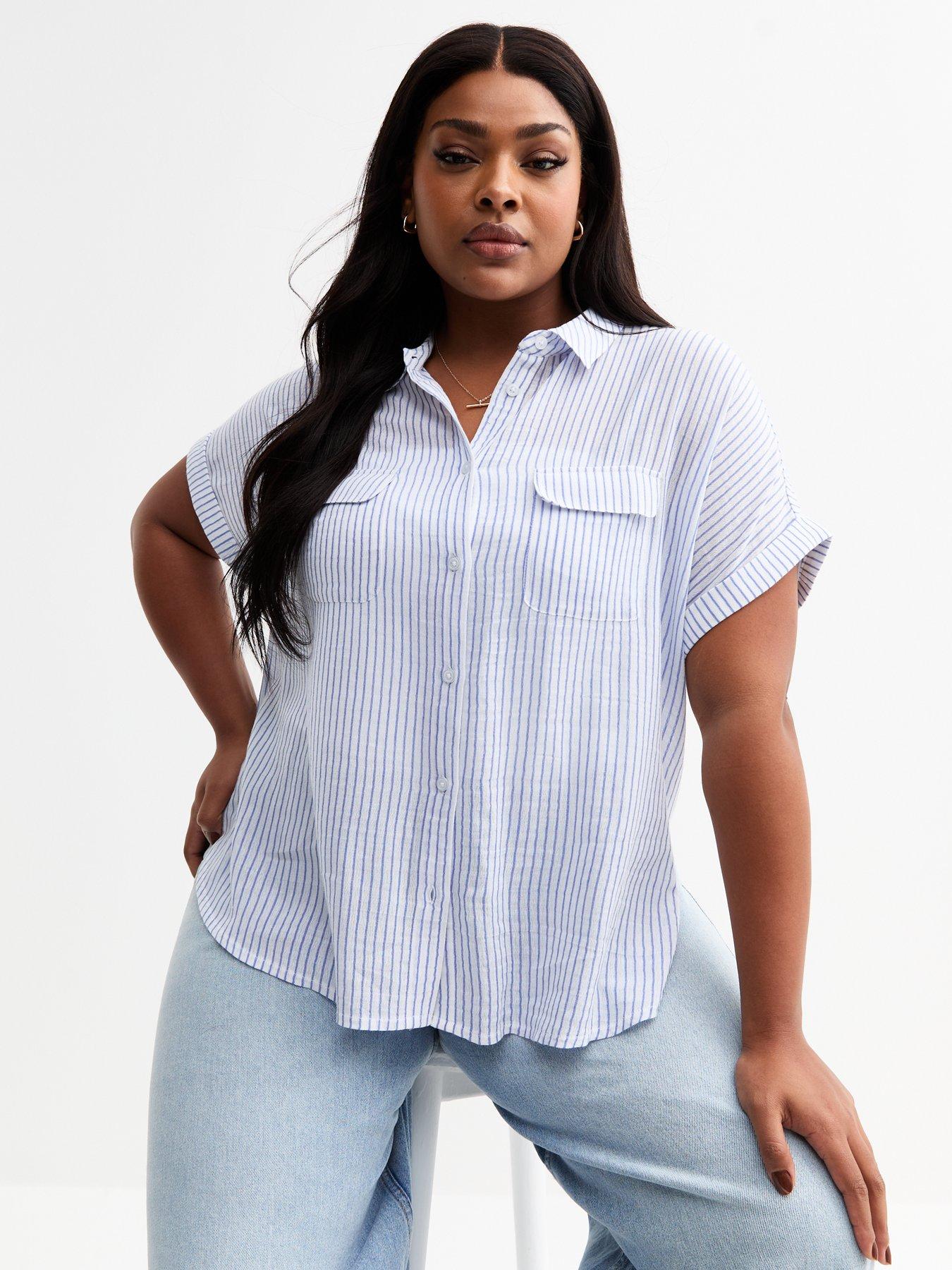 new-look-curves-blue-striped-textured-shirt
